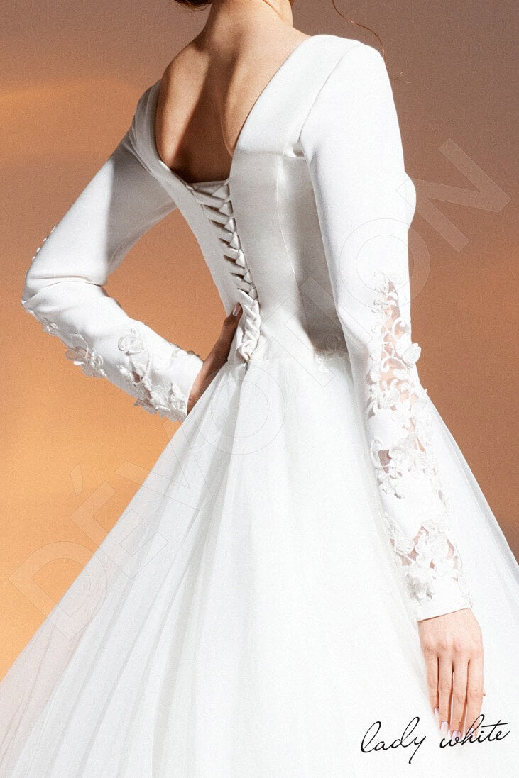 Zahra A-line Boat/Bateau Ivory Wedding dress