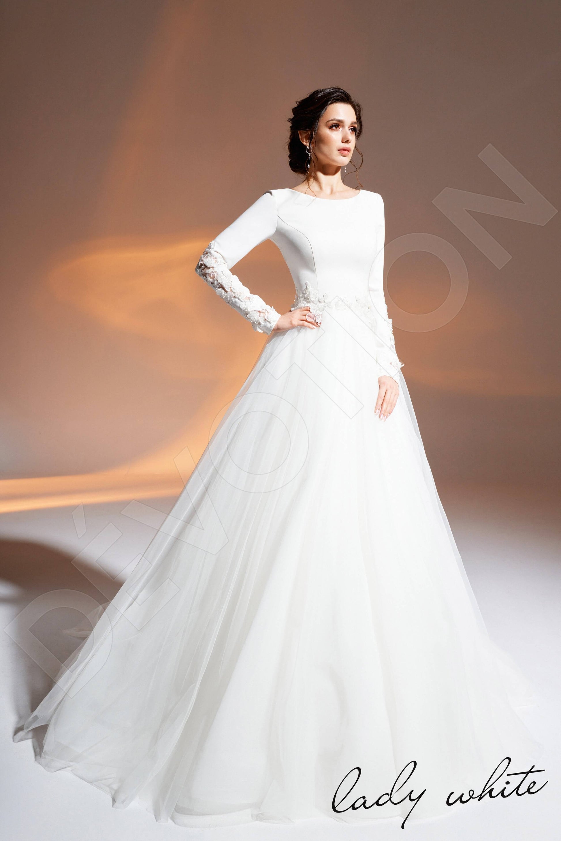 Zahra A-line Boat/Bateau Ivory Wedding dress