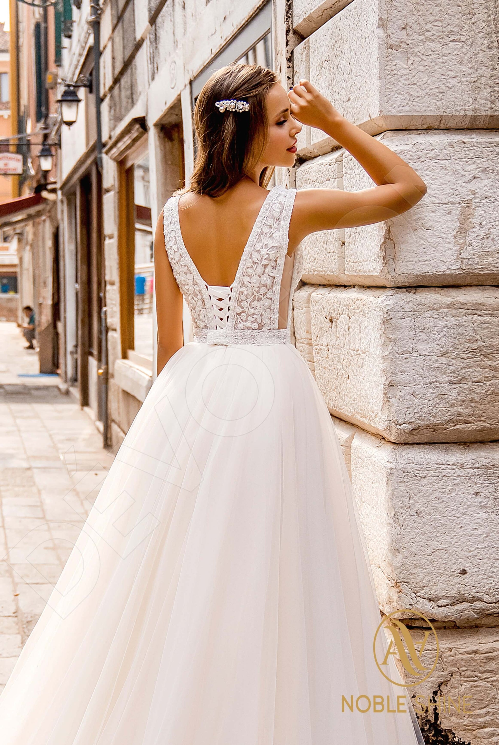 Vittoria A-line V-neck Milk Cappuccino Wedding dress