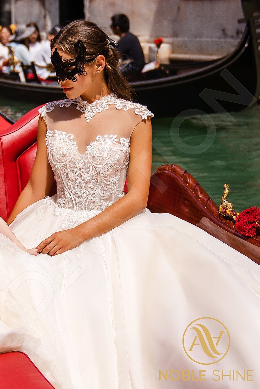 Theothilla A-line High neck Milk Cappuccino Wedding dress