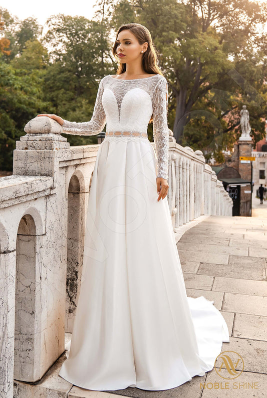 Augostina A-line Boat/Bateau Milk Cappuccino Wedding dress