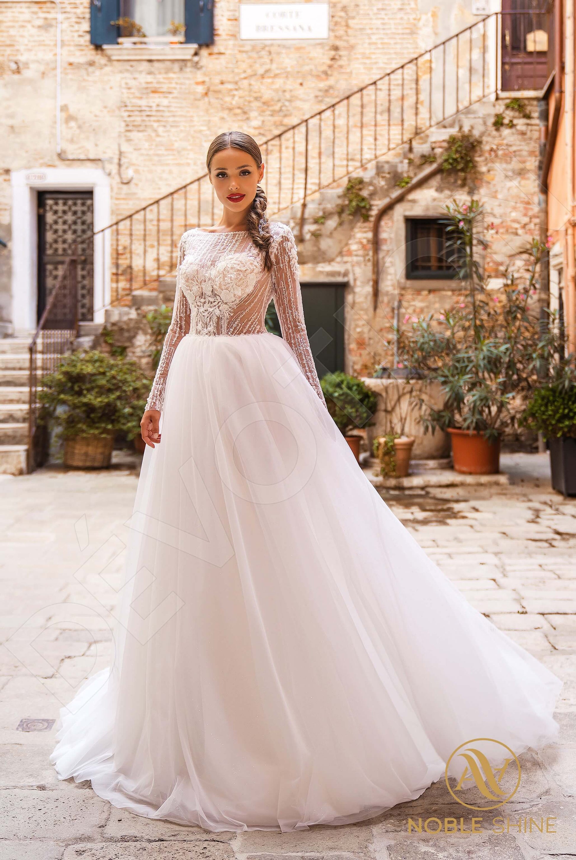 Beatrice A-line Boat/Bateau Milk Wedding dress