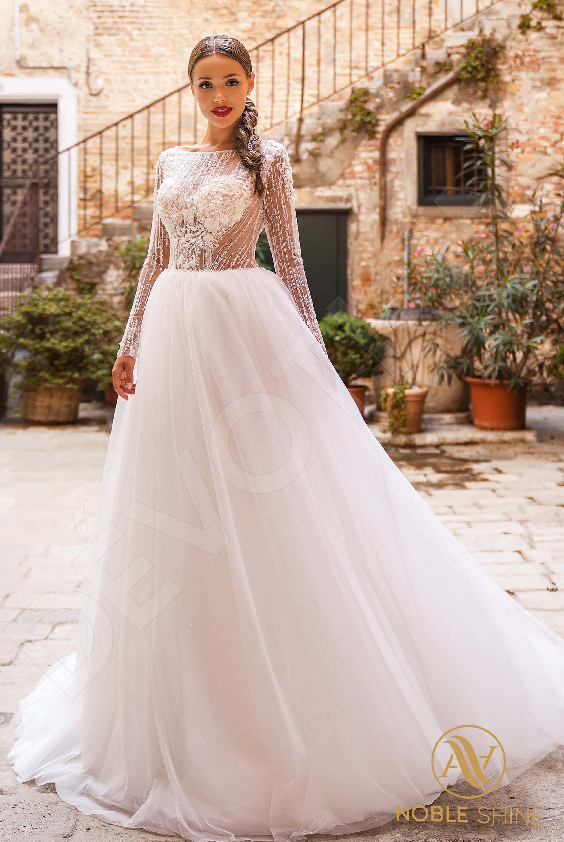 Beatrice A-line Boat/Bateau Milk Wedding dress