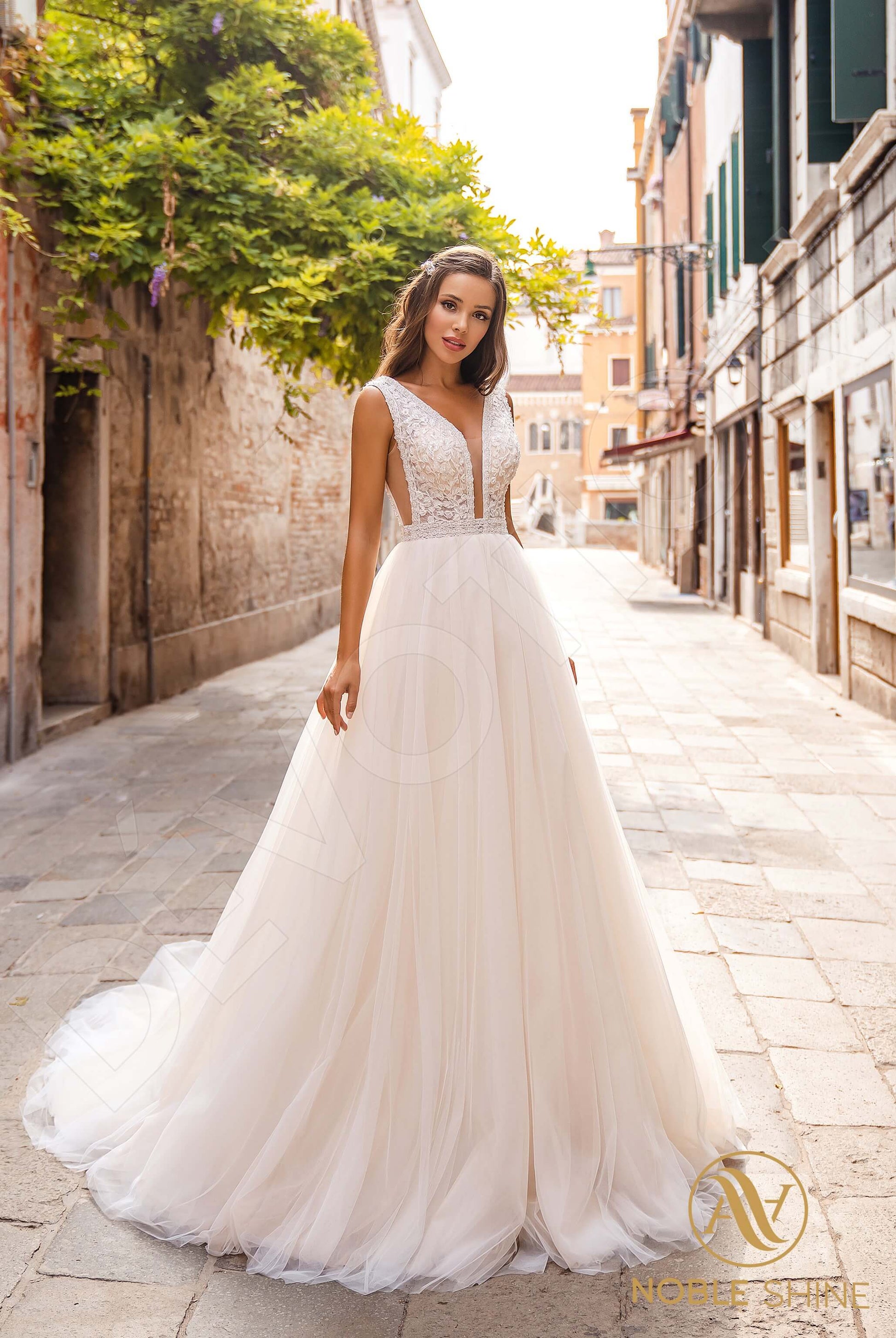 Vittoria A-line V-neck Milk Cappuccino Wedding dress