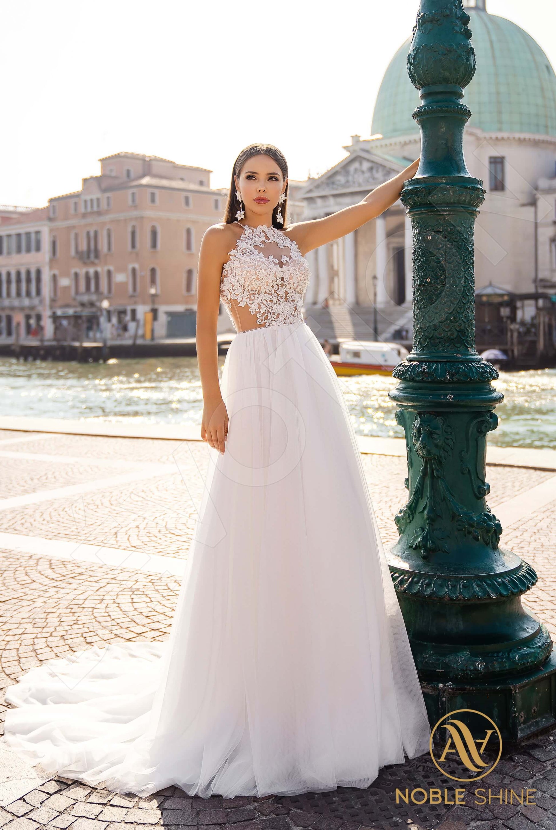 Carmela A-line Halter Milk Wedding dress