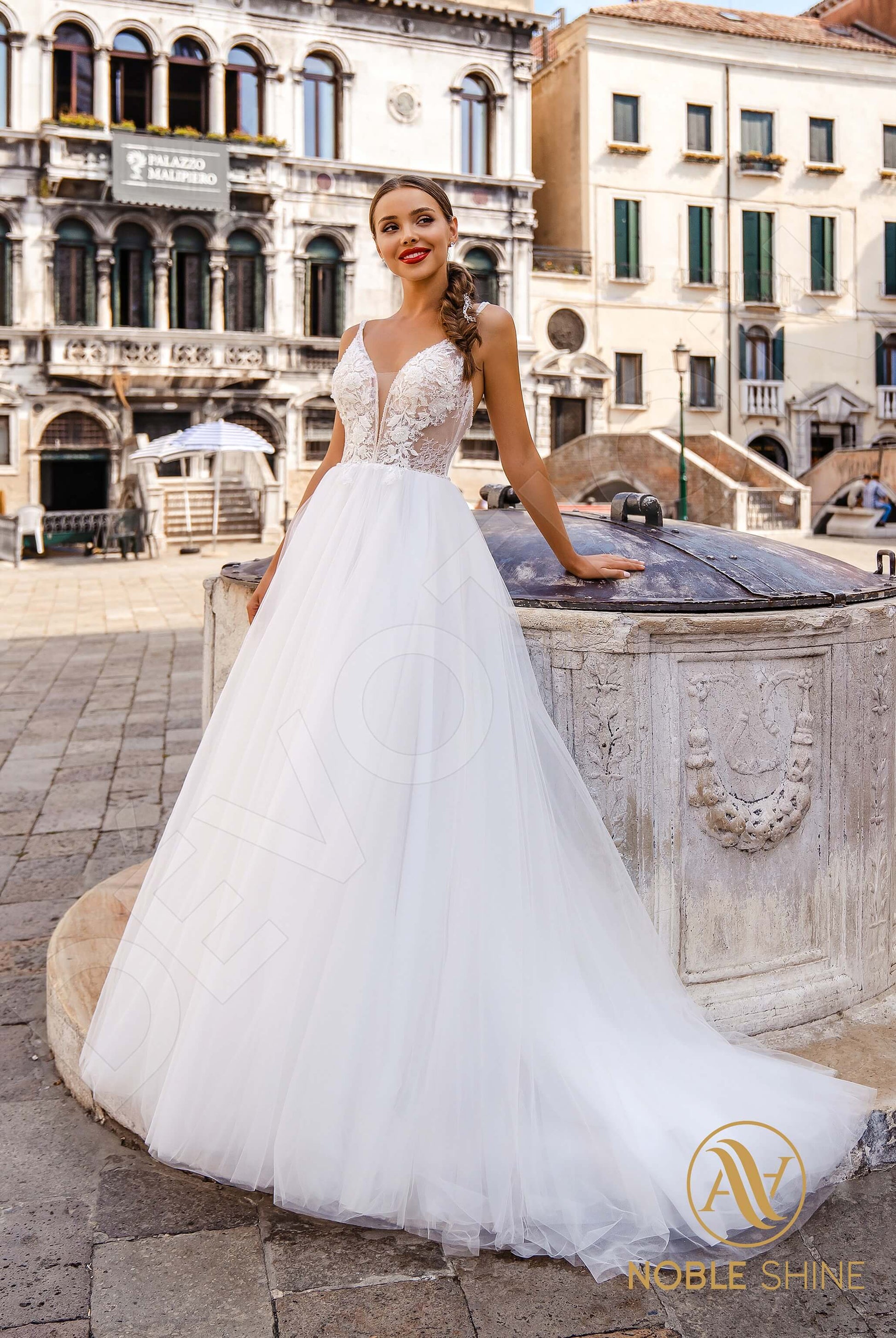 Romilda A-line V-neck Milk Wedding dress