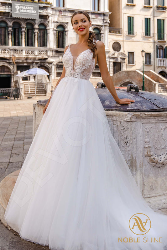 Romilda A-line V-neck Milk Wedding dress