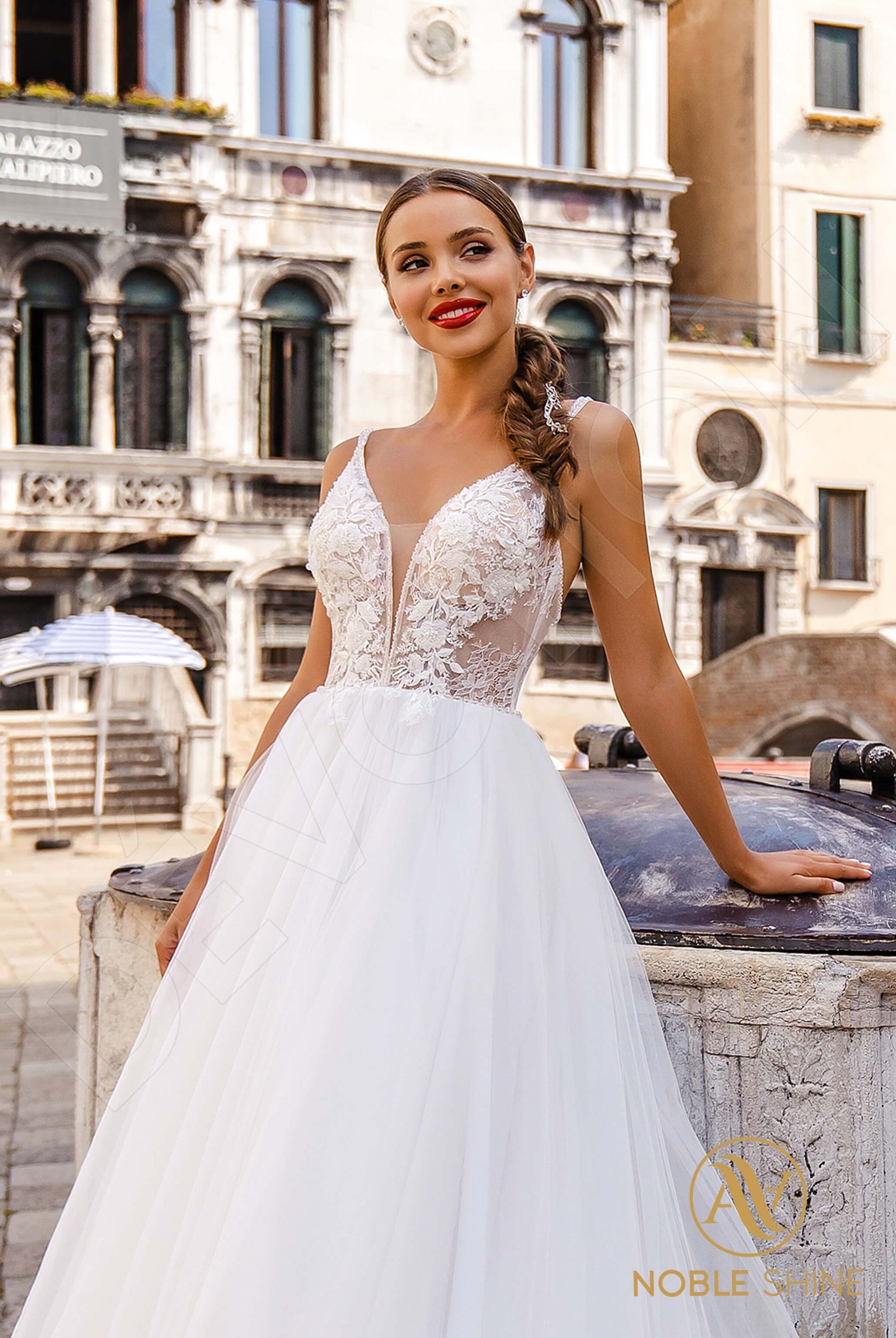 Romilda A-line V-neck Milk Wedding dress