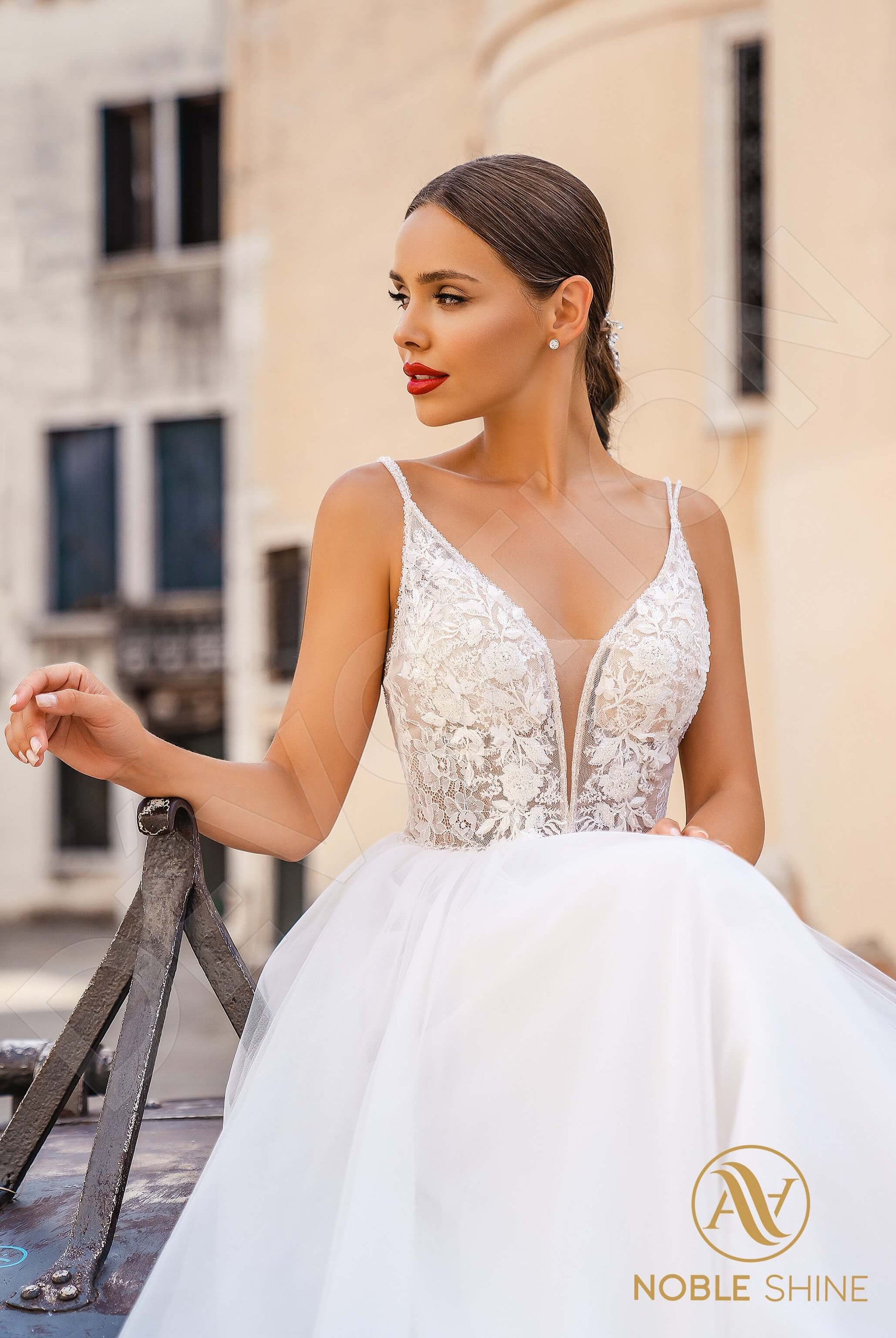 Romilda A-line V-neck Milk Wedding dress