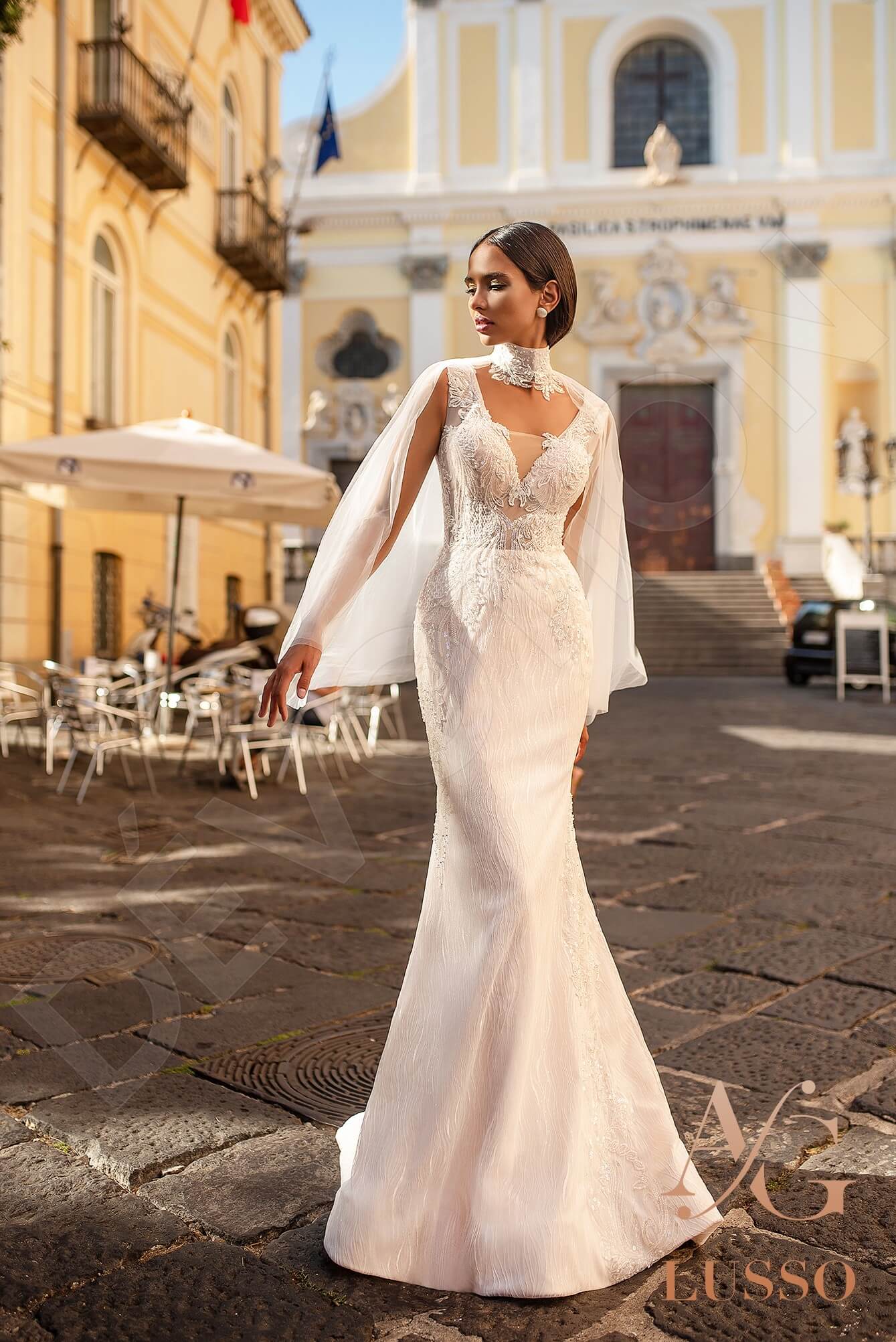 Urica Trumpet/Mermaid V-neck Ivory Powder Wedding dress