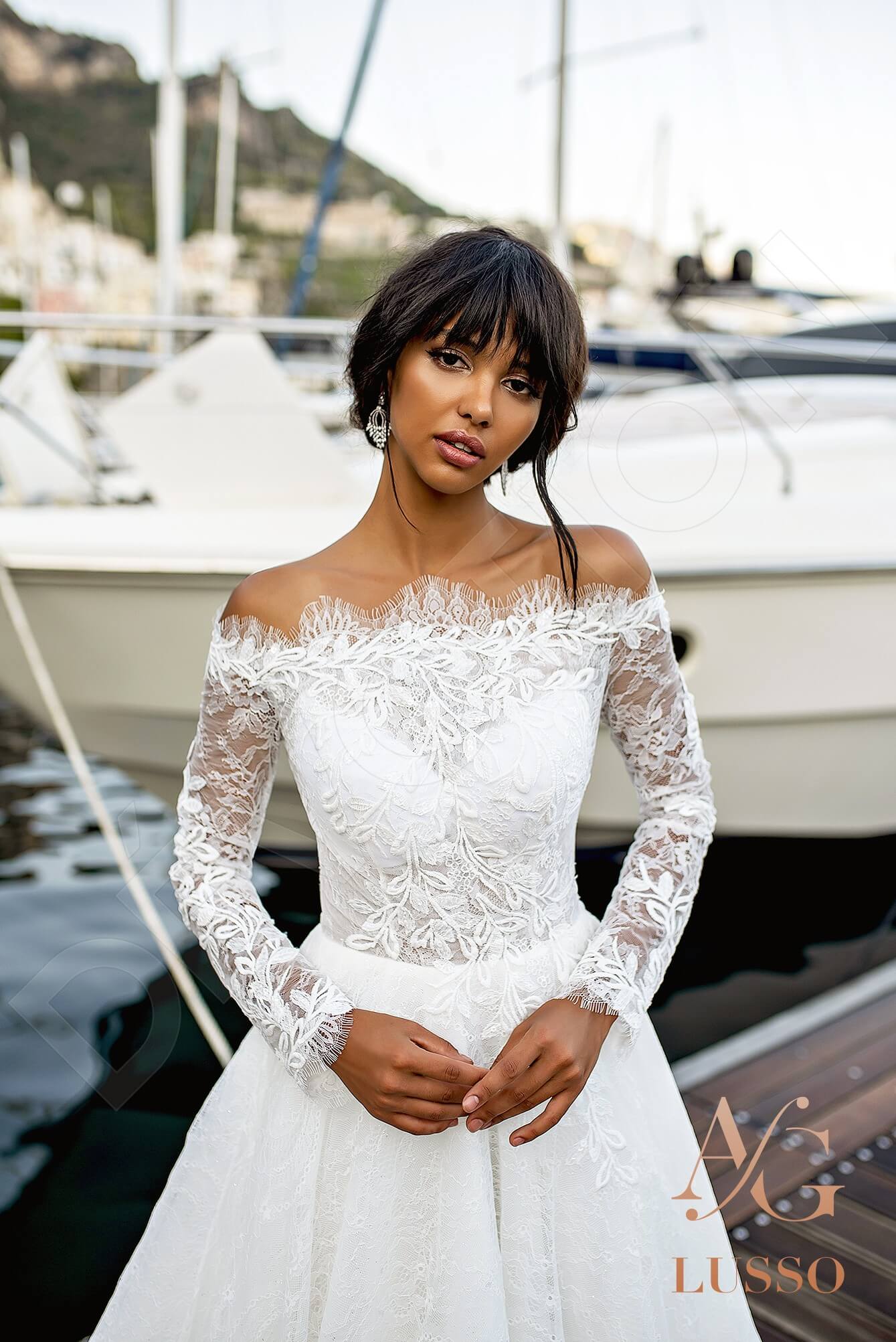 Fedora Full back A-line Long sleeve Wedding Dress 2