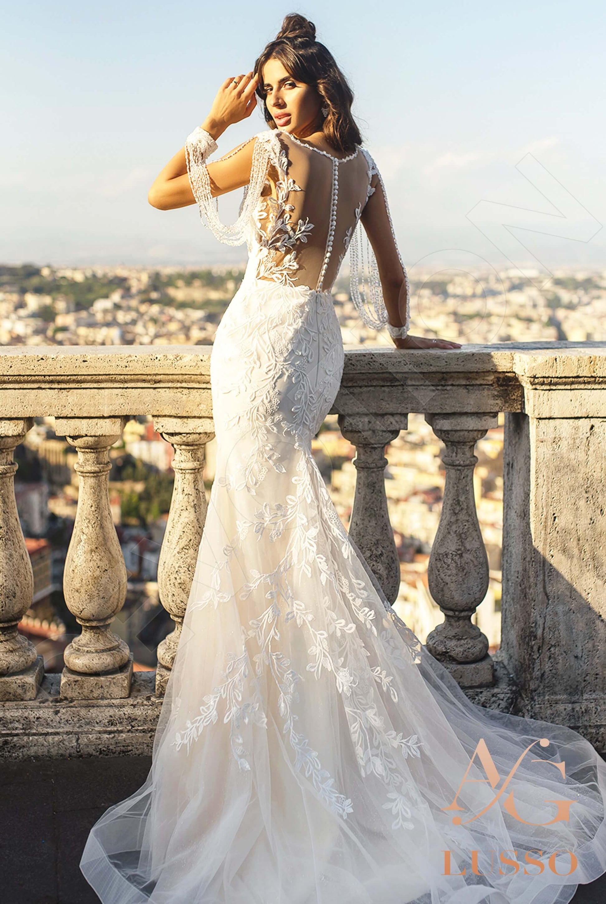 Tomassa Trumpet/Mermaid Boat/Bateau Ivory Wedding dress