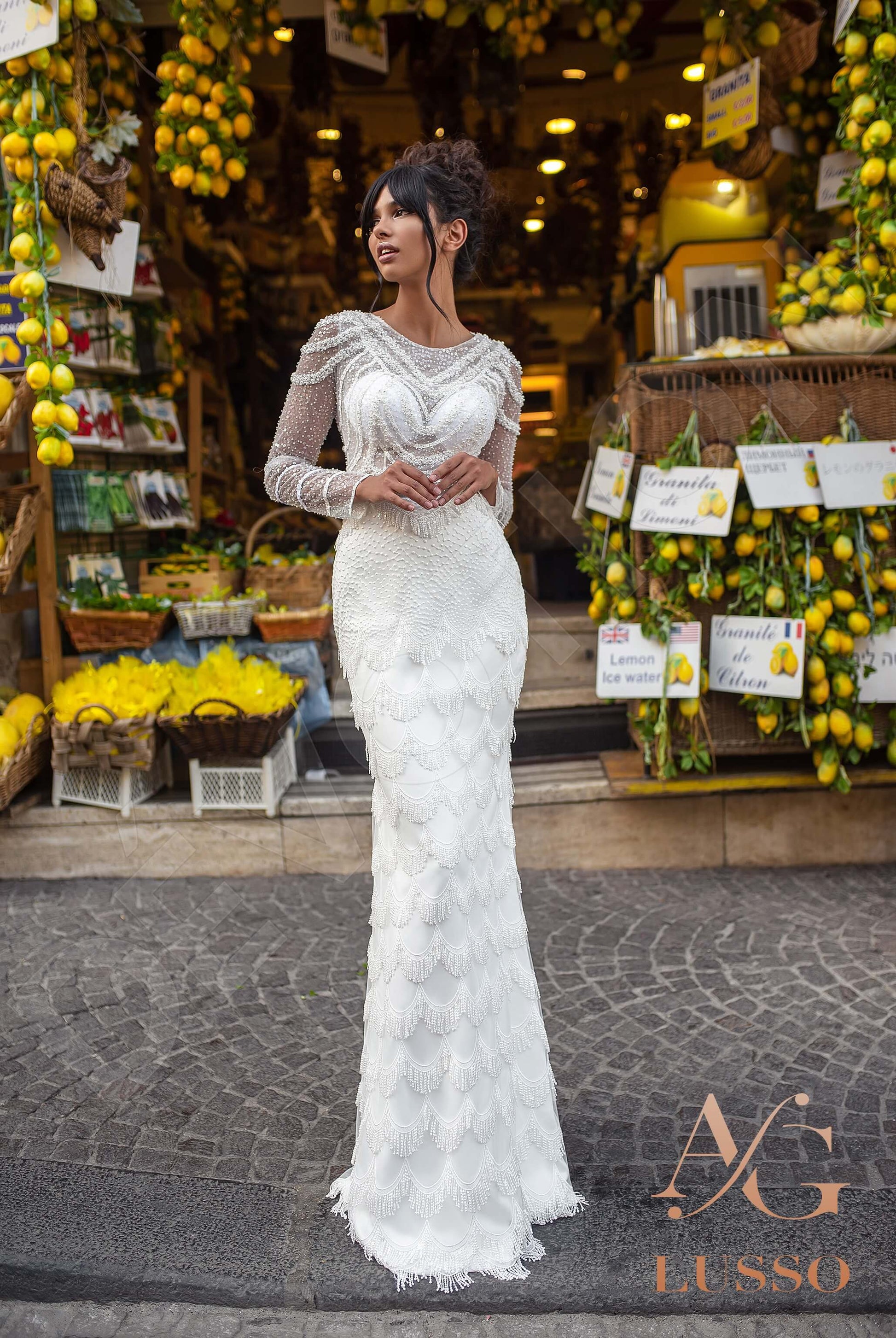 Agnesse Trumpet/Mermaid Jewel Ivory Wedding dress