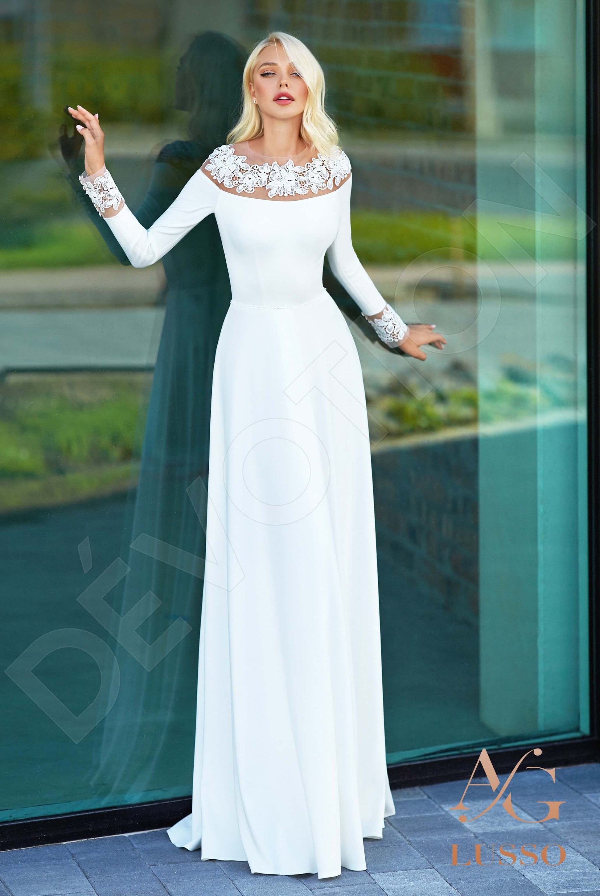 Sandara A-line Jewel Whitemilk Wedding dress