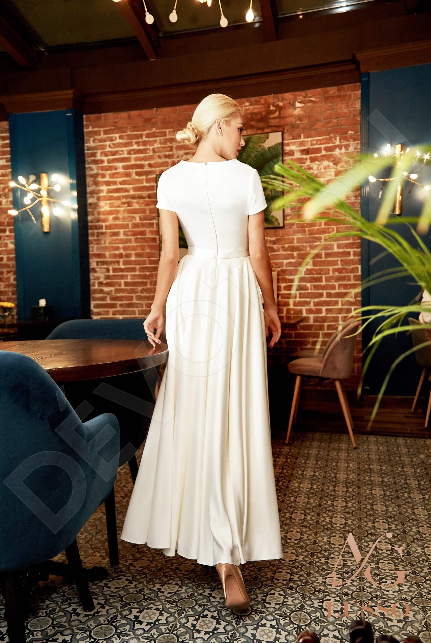 May Full back A-line Short/ Cap sleeve Wedding Dress Back