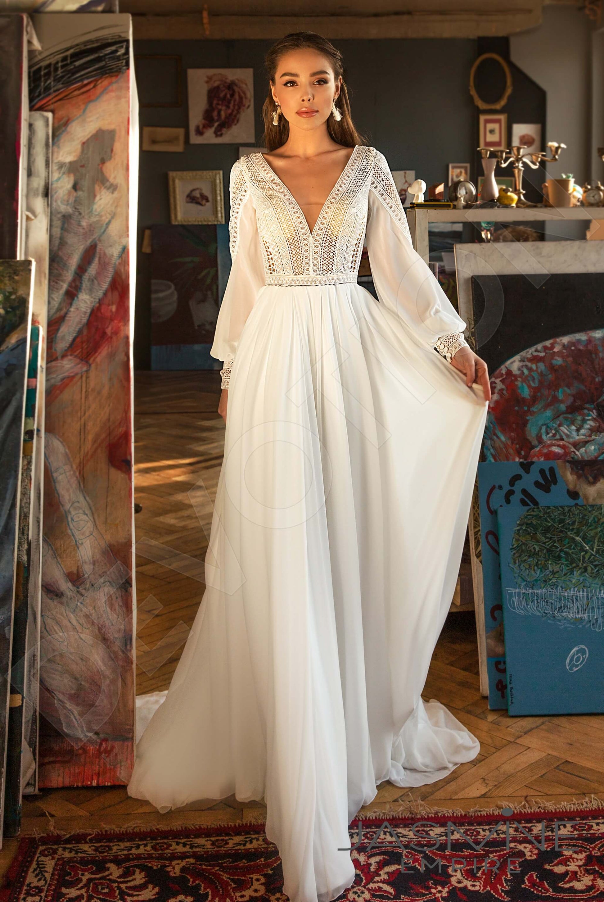 Shelly A-line V-neck Milk Wedding dress