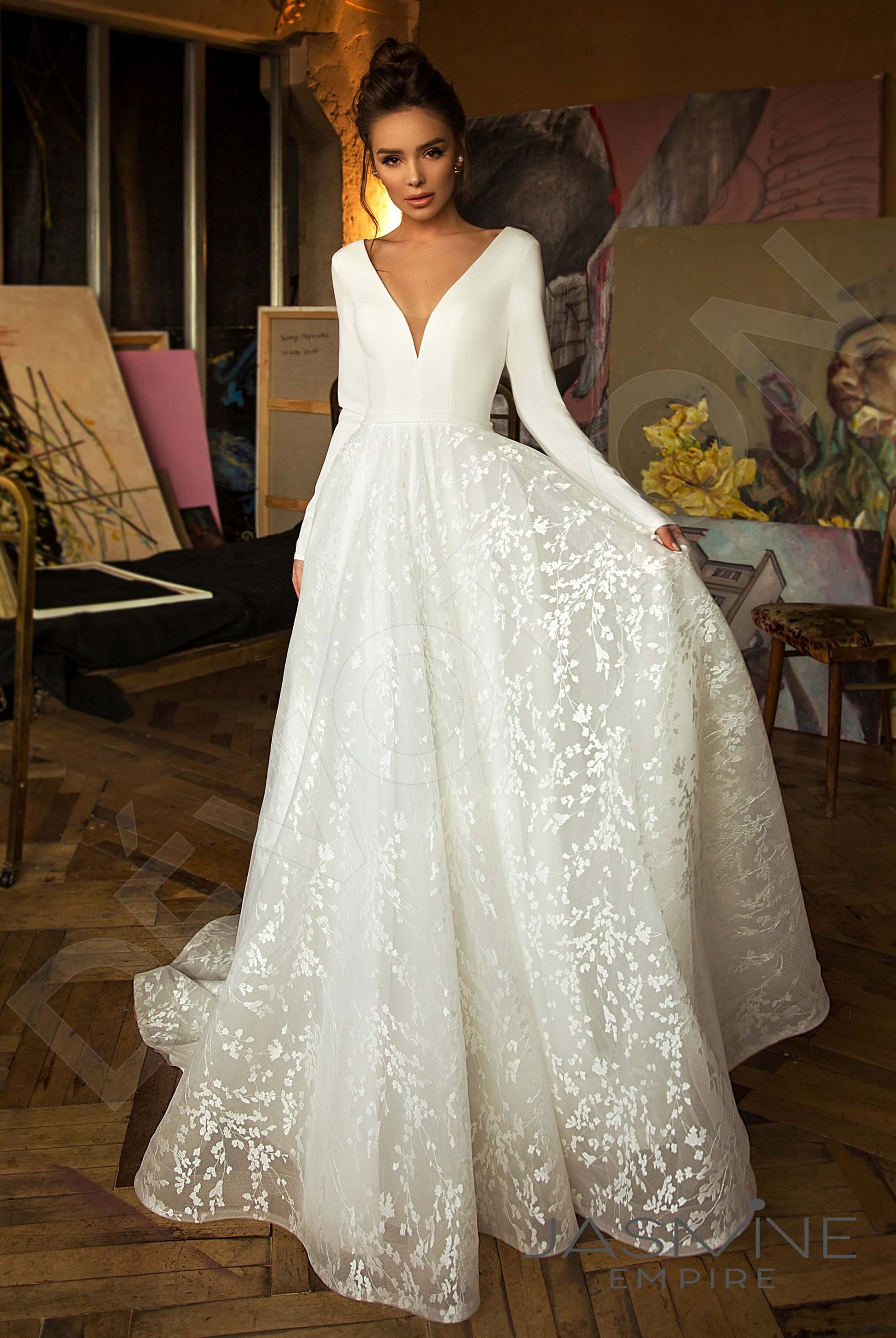 Bonna A-line V-neck Milk Wedding dress