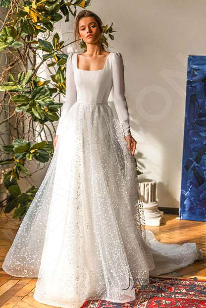 Serena Open back A-line Long sleeve Wedding Dress Front