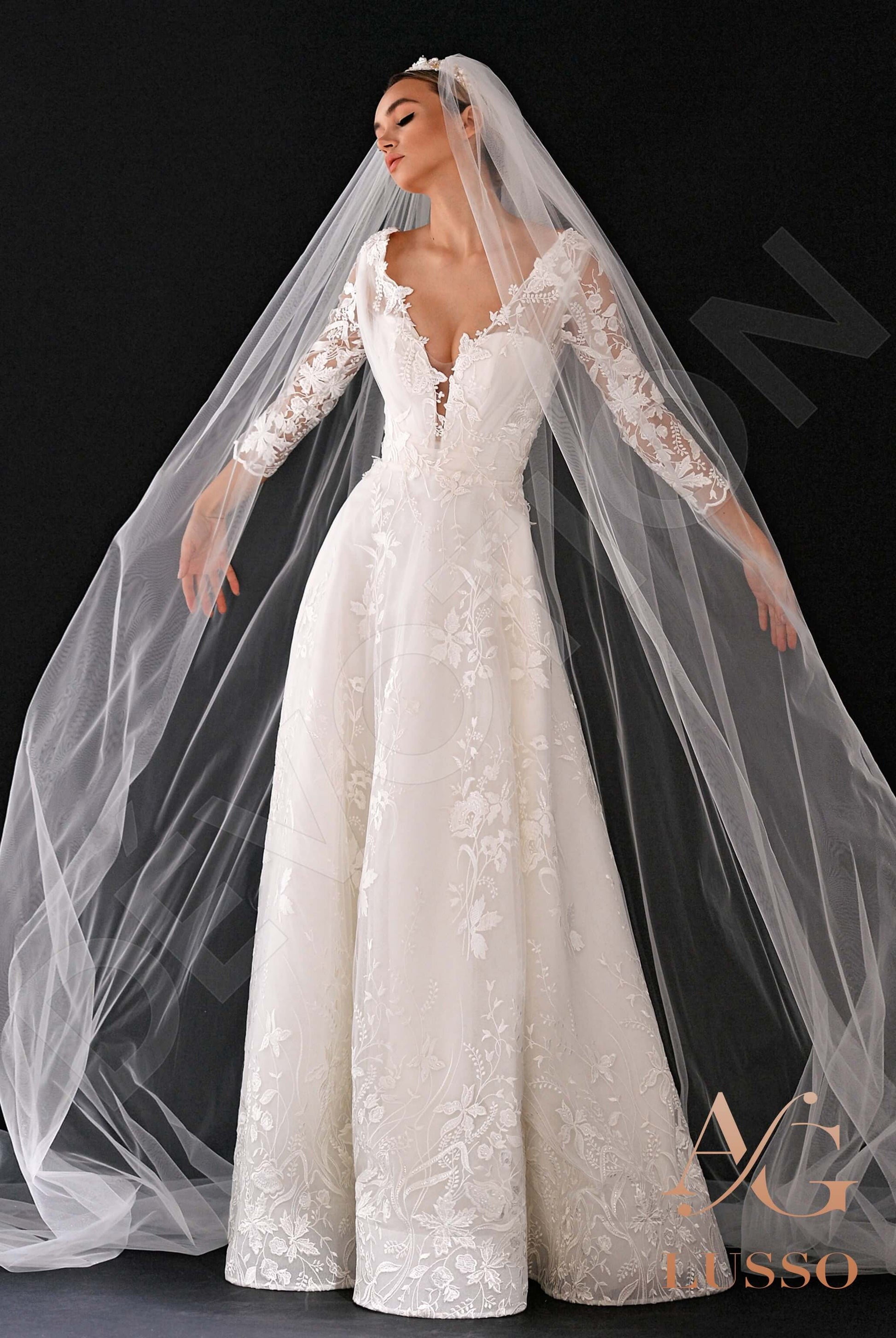 Erina A-line Deep V-neck Ivory Wedding dress