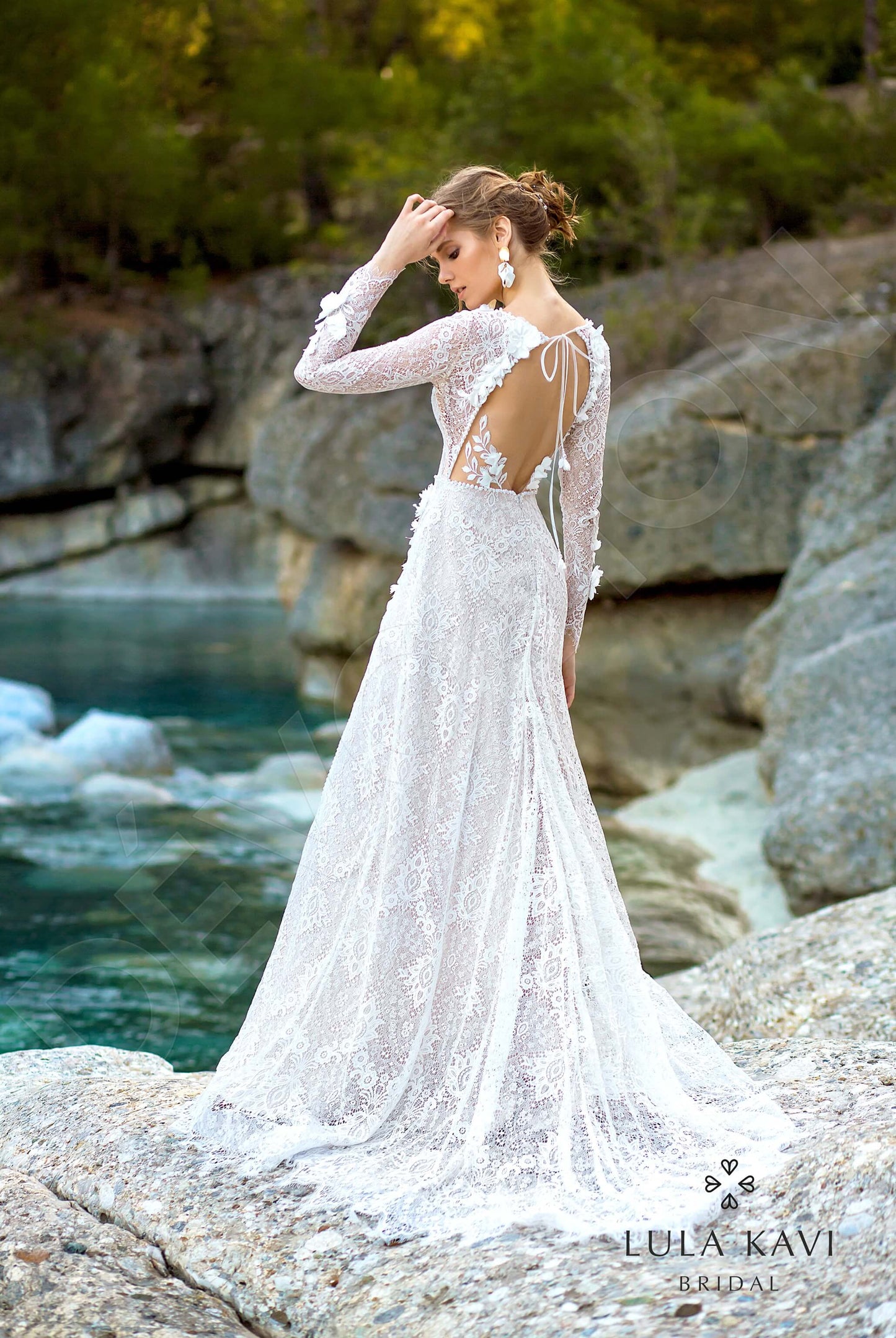 Judithe Open back A-line Long sleeve Wedding Dress Back