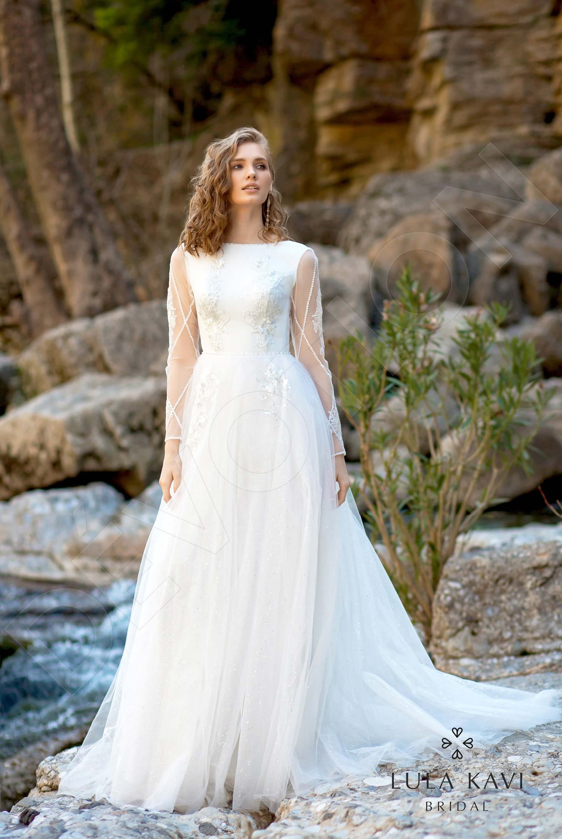 Nabia A-line Boat/Bateau Milk Wedding dress