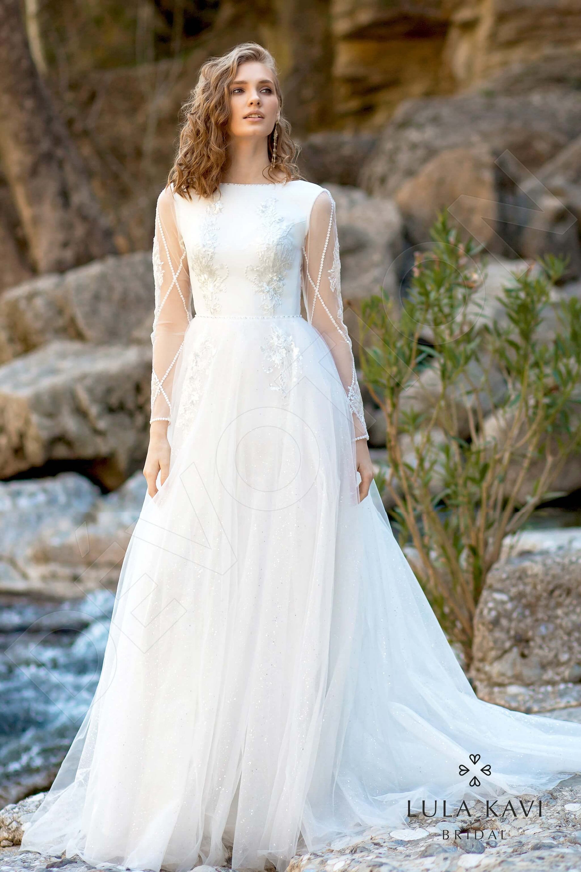 Nabia A-line Boat/Bateau Milk Wedding dress