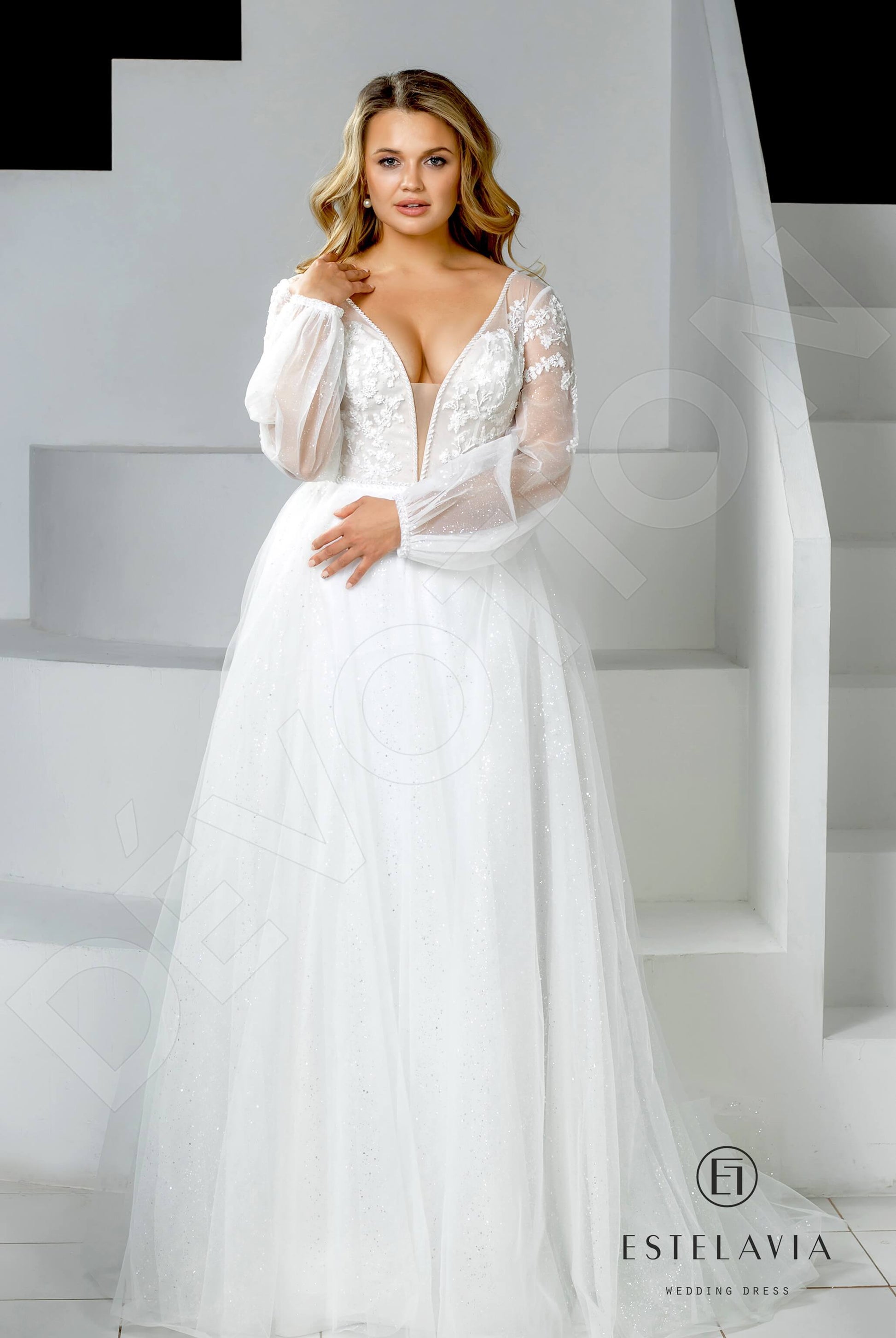 Harlin A-line V-neck Milk Wedding dress