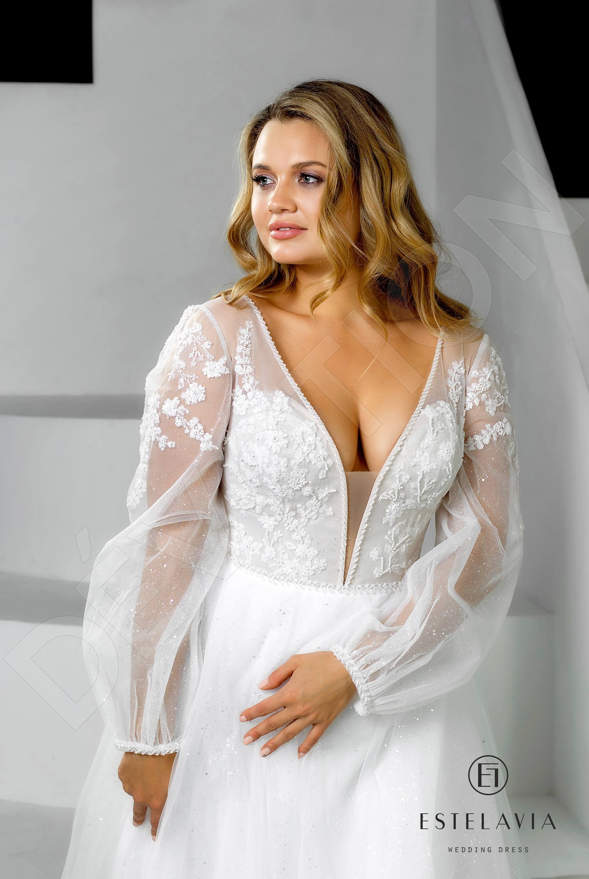 Harlin A-line V-neck Milk Wedding dress