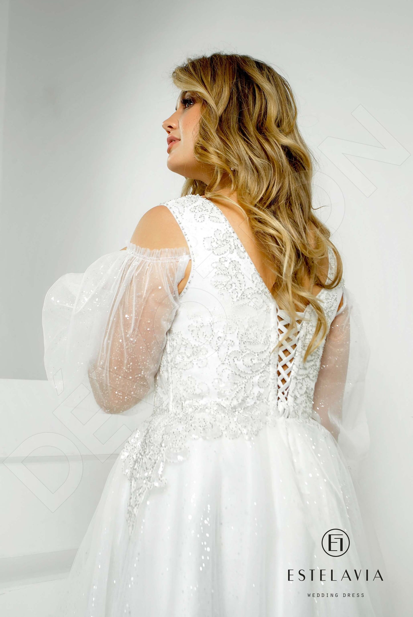 Lumina Open back A-line Long sleeve Wedding Dress 3