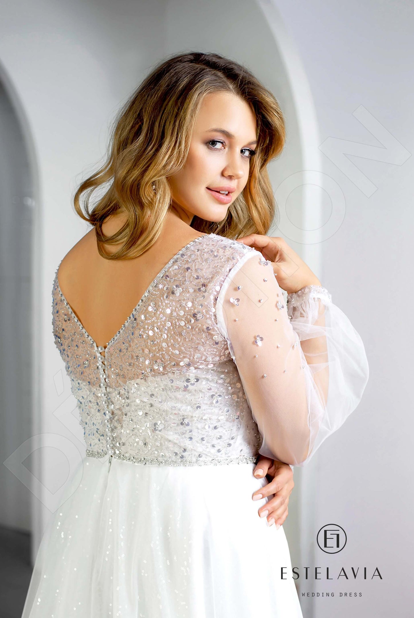 Rogneda Open back A-line Long sleeve Wedding Dress 3