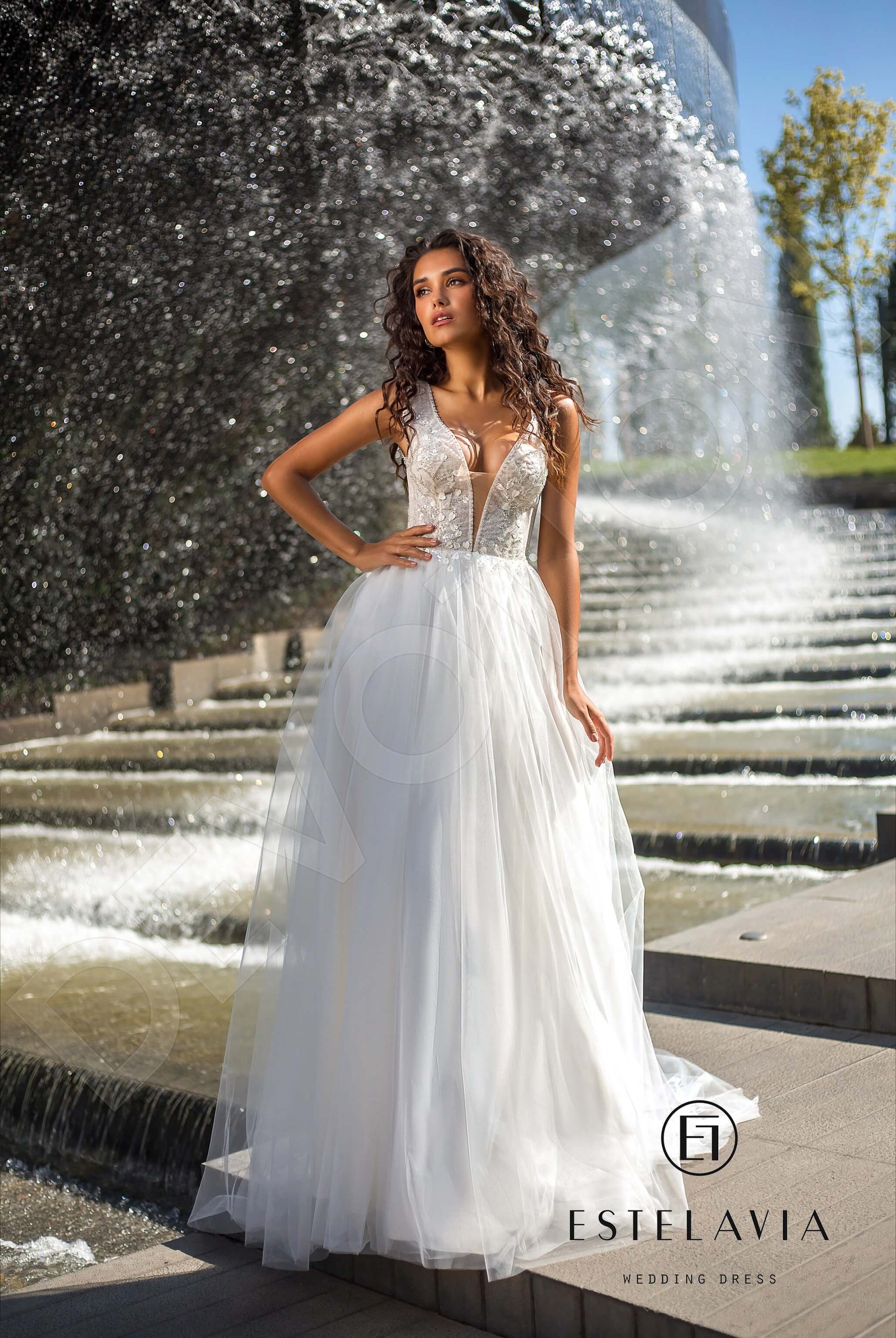 Mandy A-line V-neck Milk Wedding dress