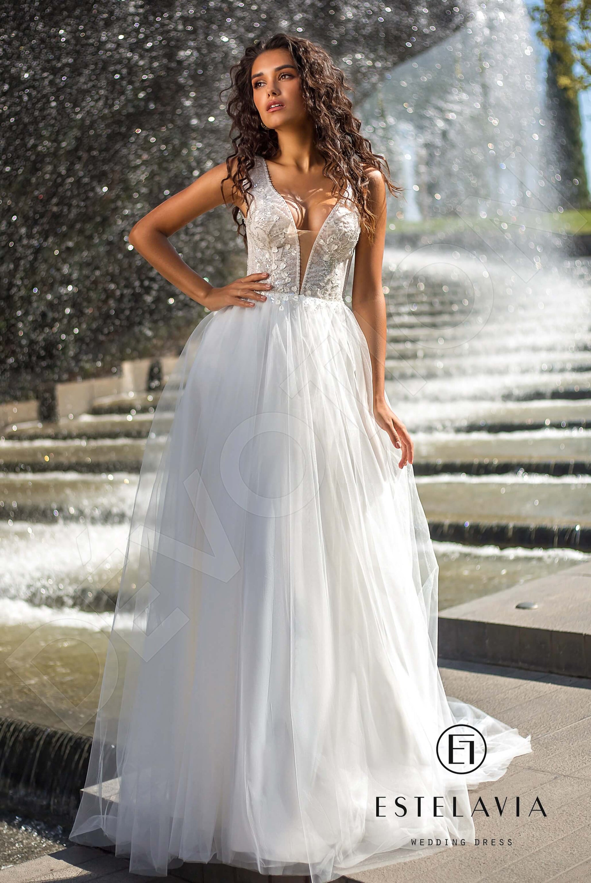 Mandy A-line V-neck Milk Wedding dress