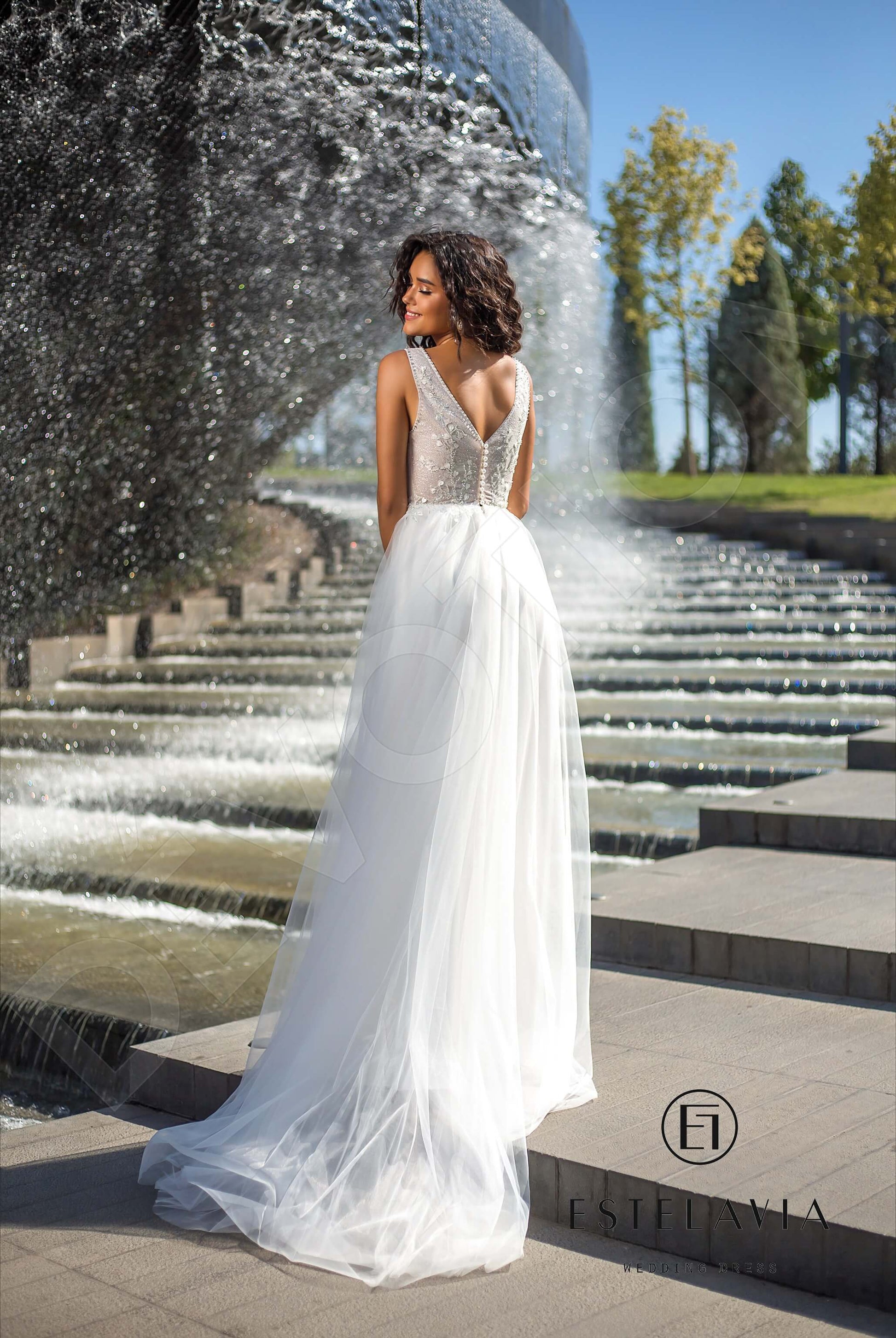 Mandy A-line V-neck Milk Wedding dress