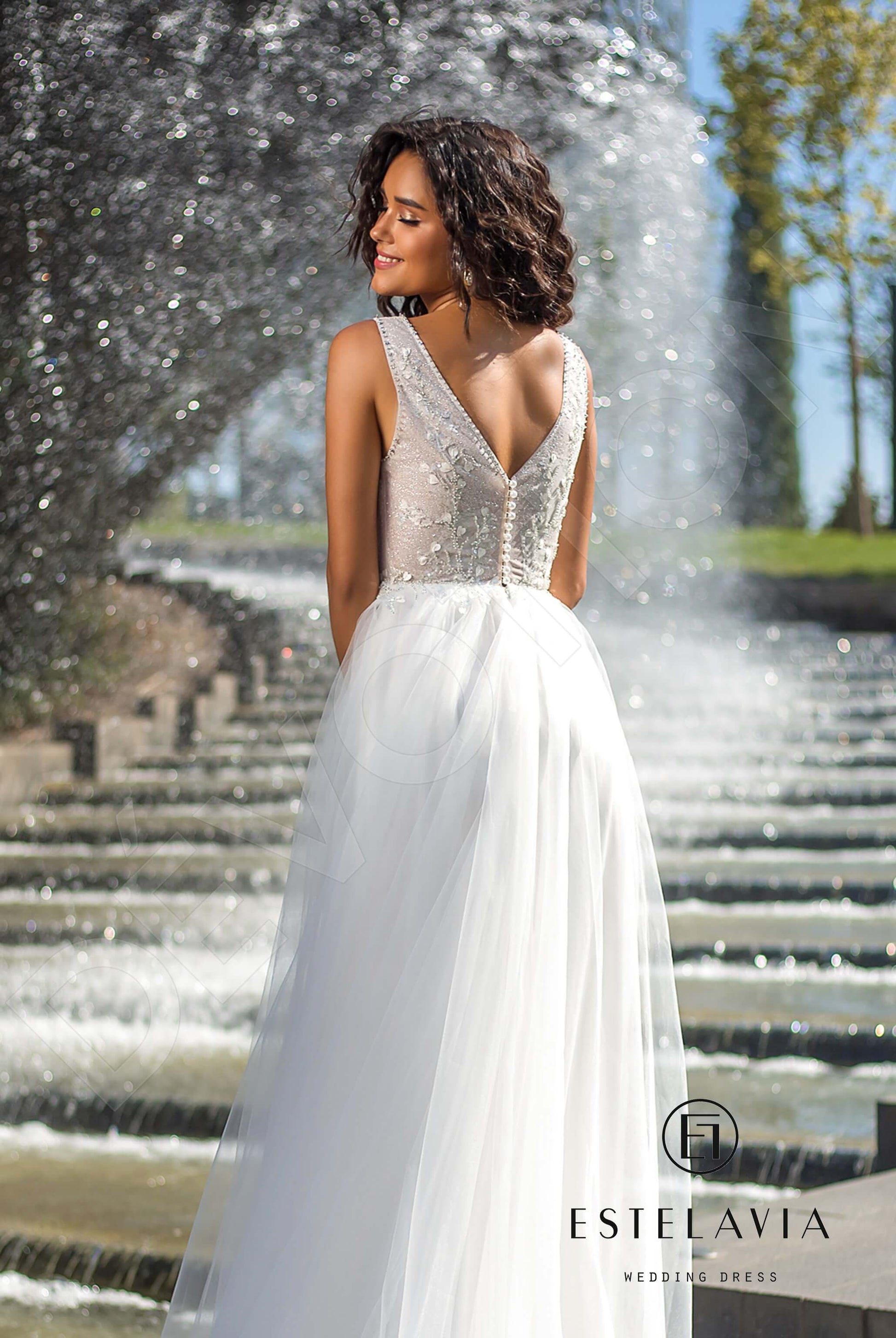 Mandy A-line V-neck Milk Wedding dress