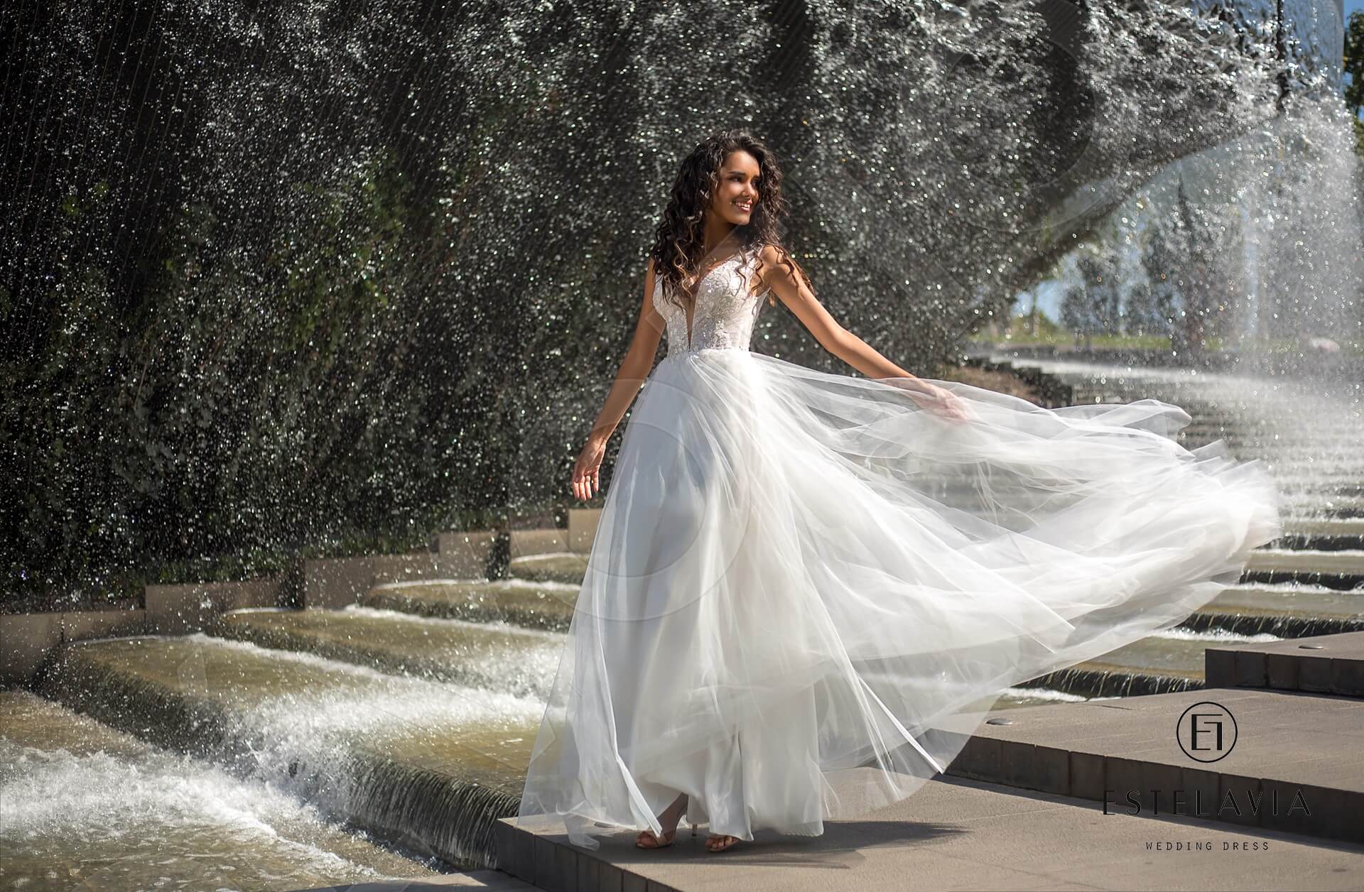 Mandy A-line V-neck Milk Wedding dress