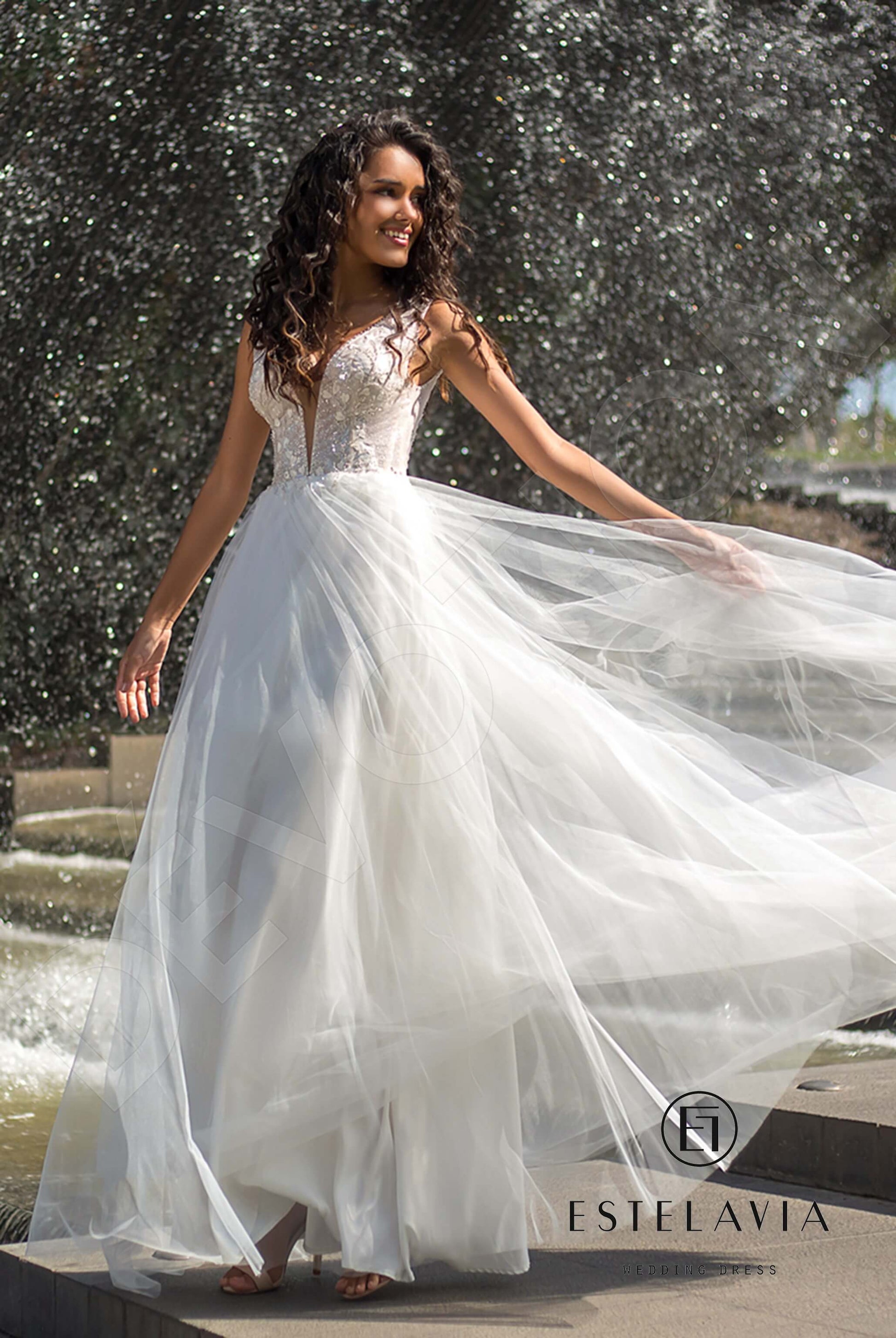 Mandy A-line V-neck Milk Wedding dress