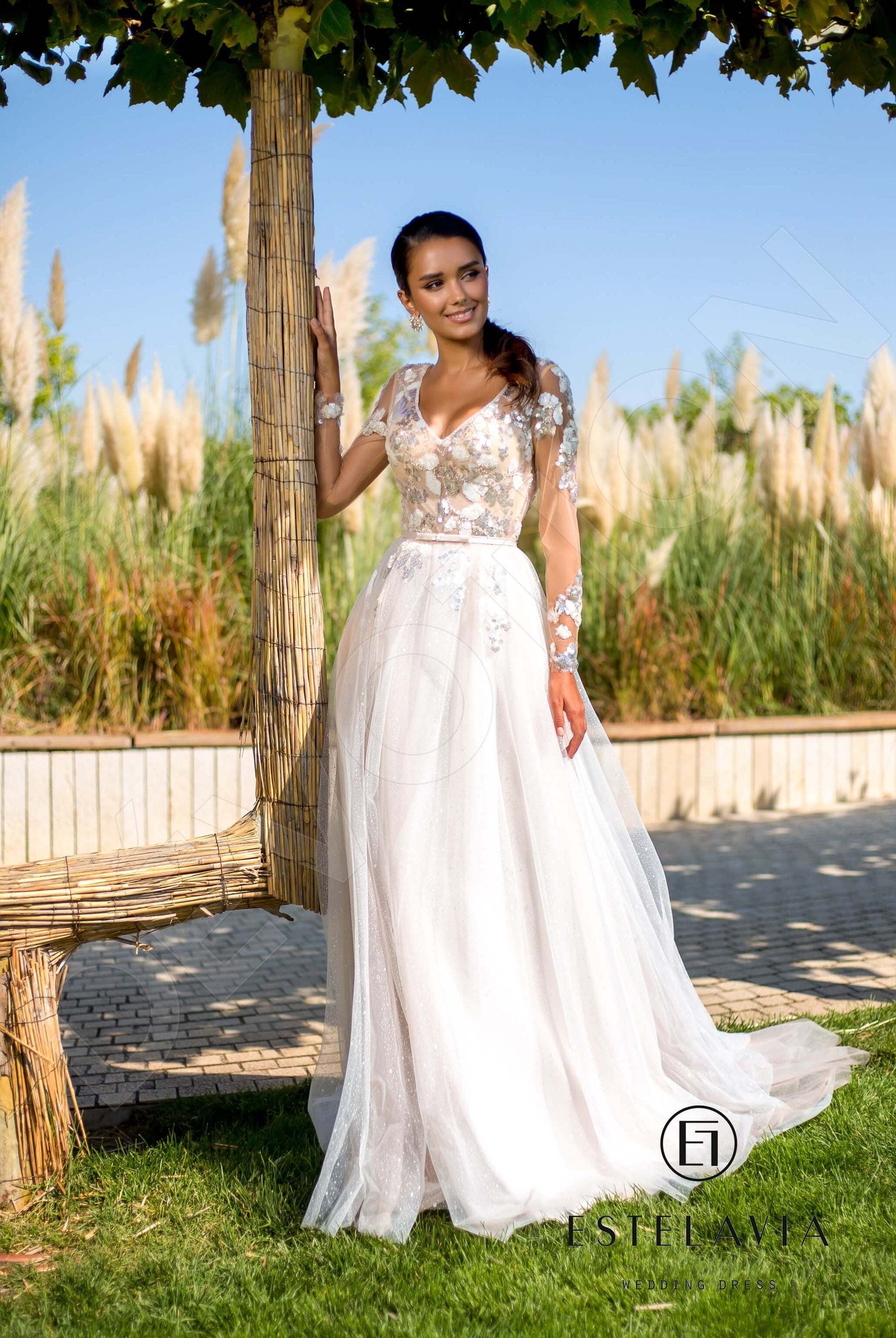 Letty A-line V-neck Milk Cappuccino Wedding dress