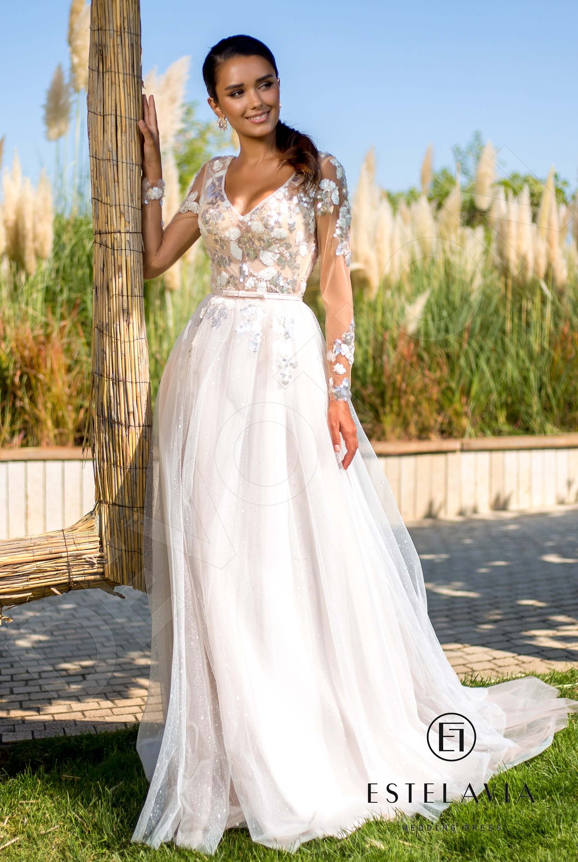 Letty A-line V-neck Milk Cappuccino Wedding dress