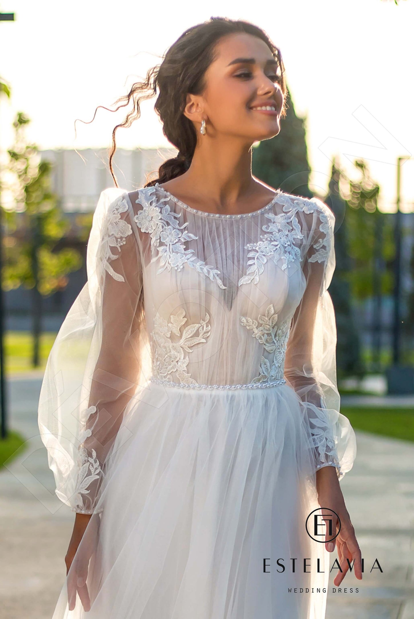 Nettie Full back A-line Long sleeve Wedding Dress 7