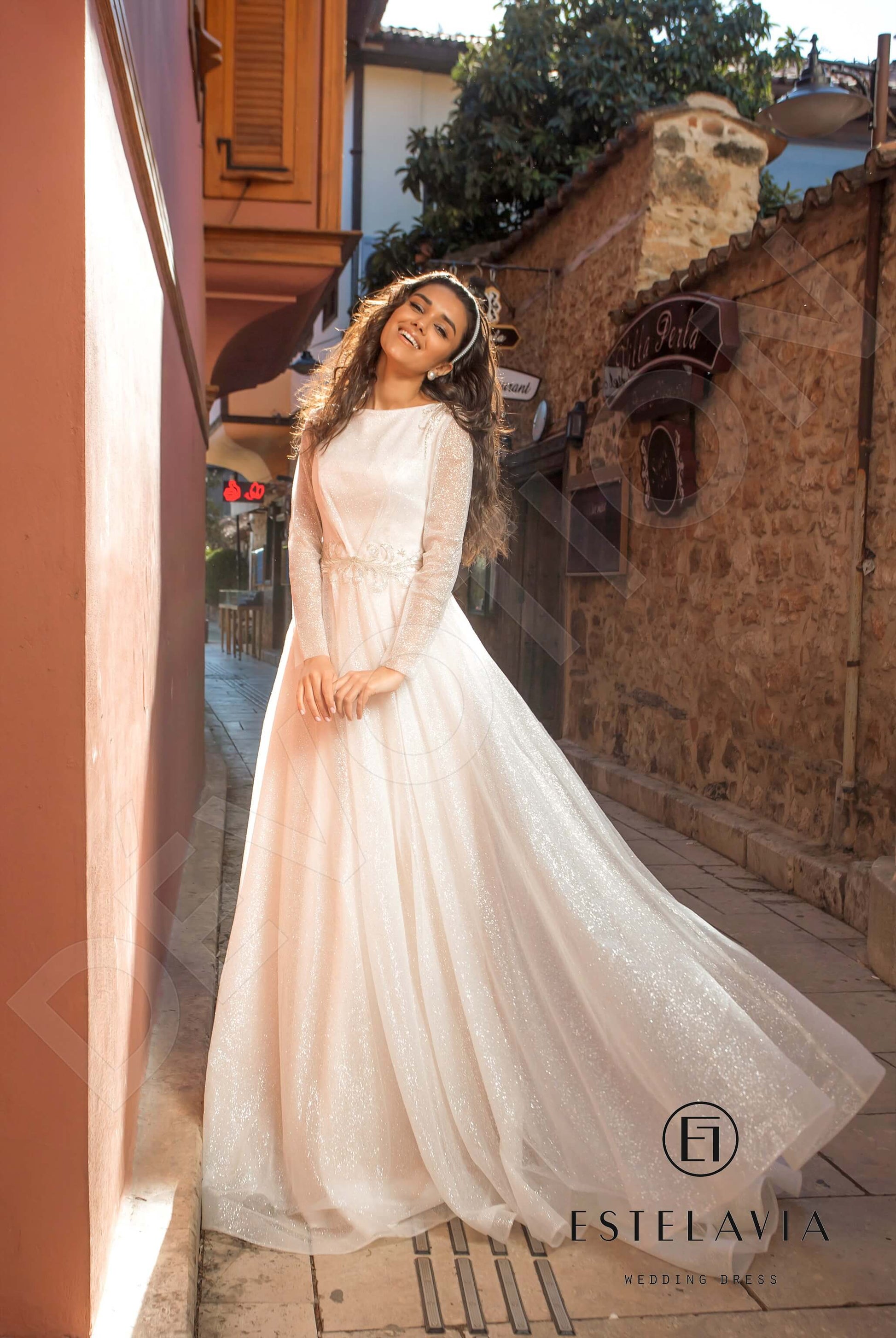 Cami A-line Boat/Bateau Milk Cappuccino Wedding dress