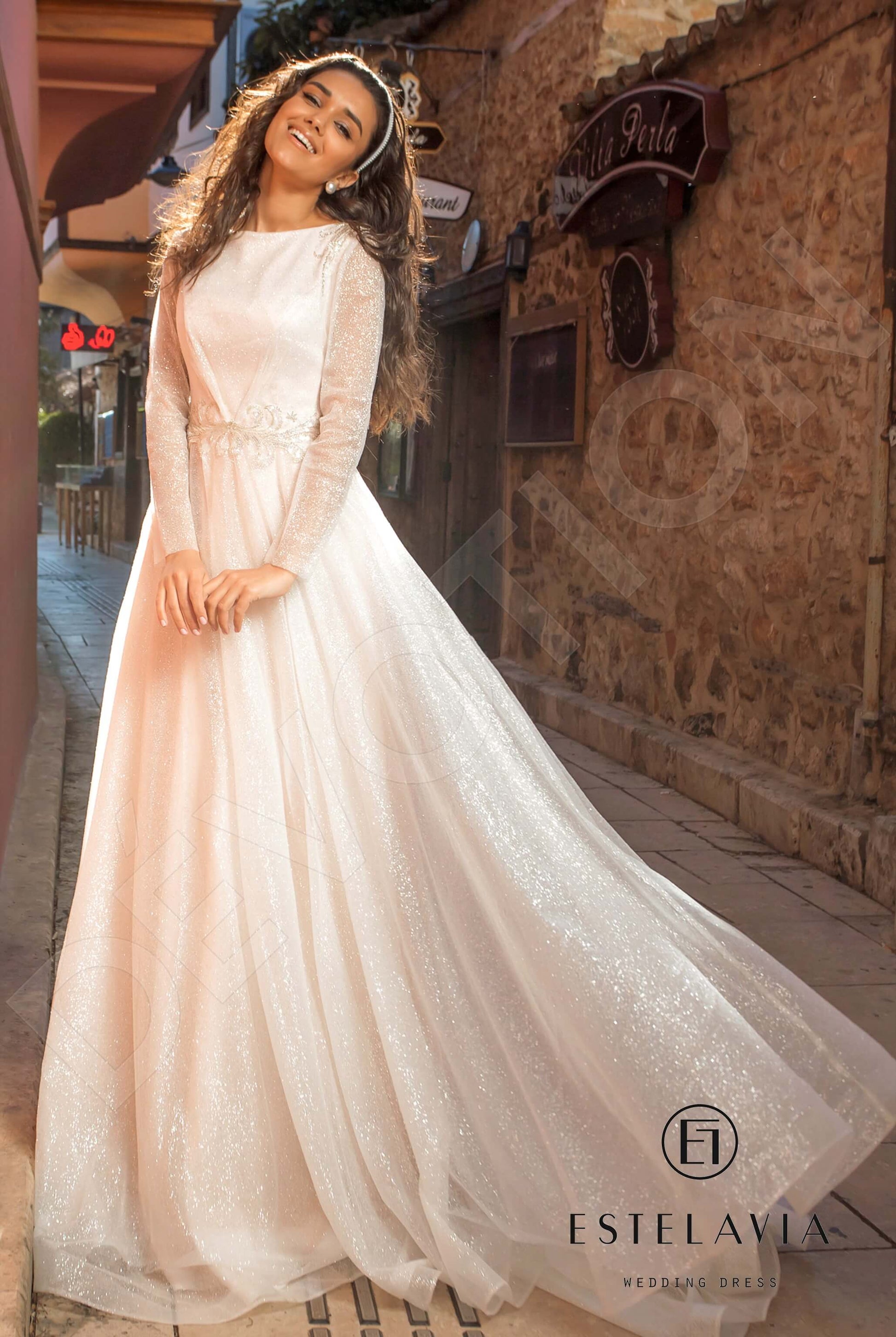 Cami A-line Boat/Bateau Milk Cappuccino Wedding dress