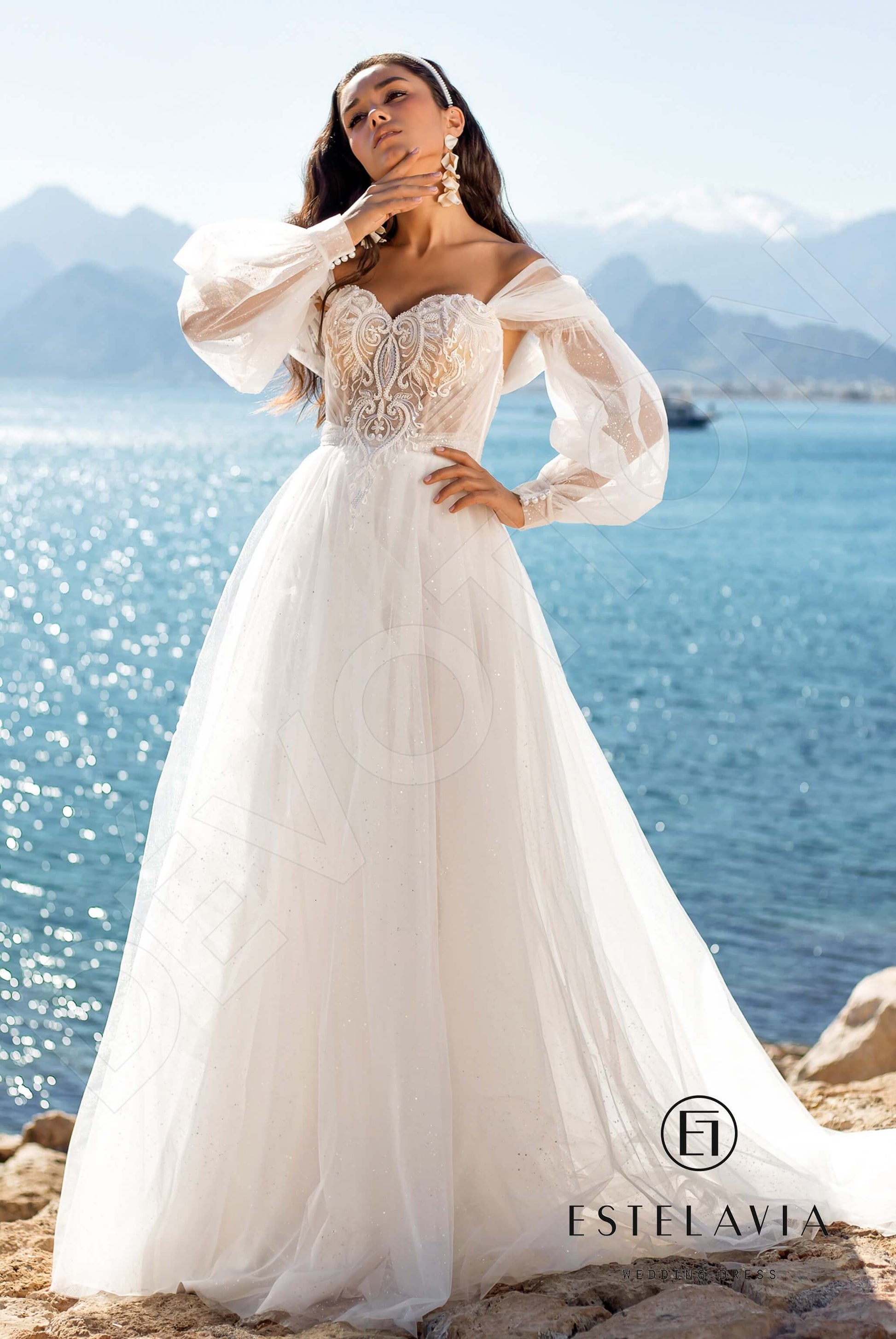 Lexa A-line Off-shoulder/Drop shoulders Milk Wedding dress