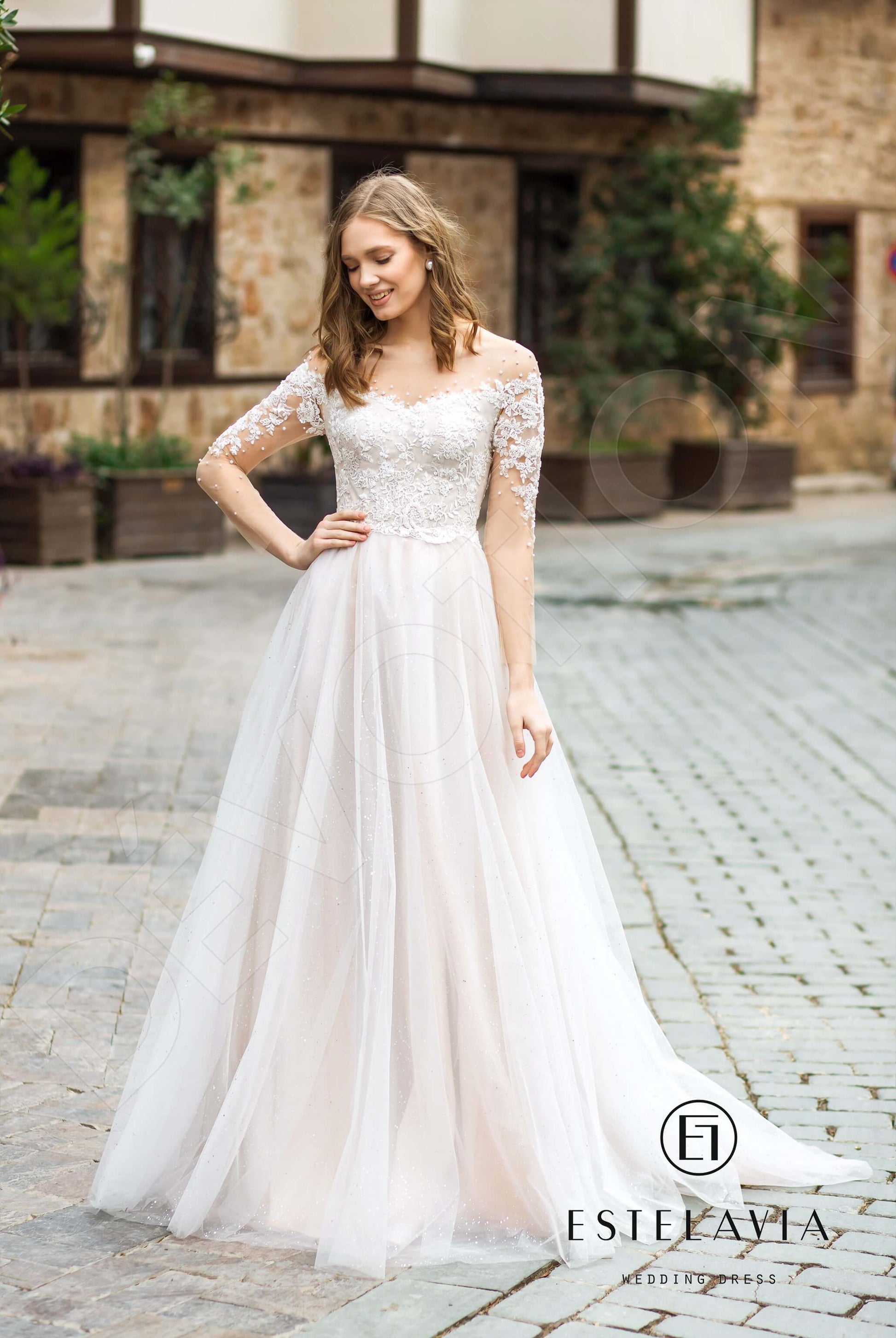 Kassidi A-line Illusion Milk Cappuccino Wedding dress