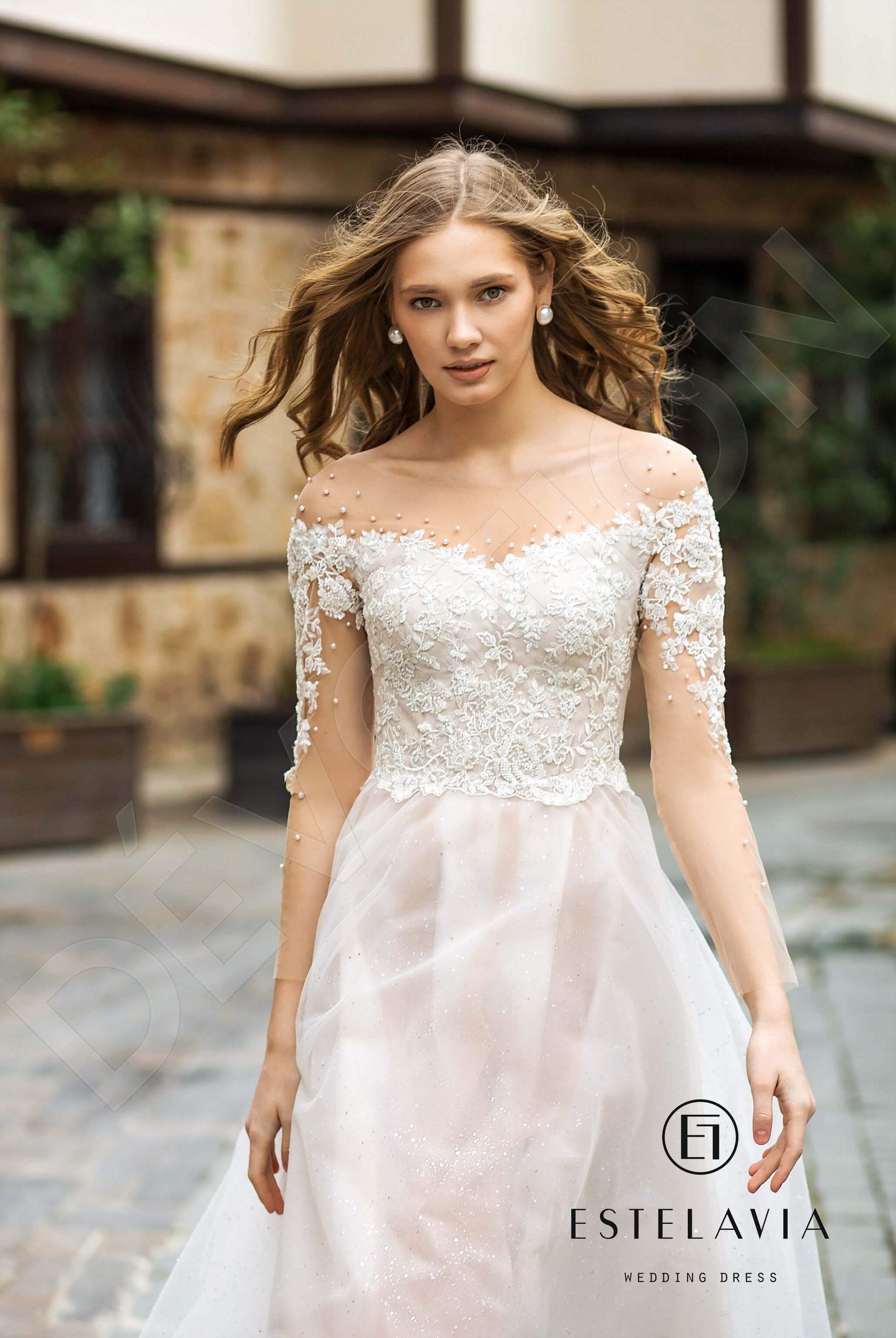 Kassidi A-line Illusion Milk Cappuccino Wedding dress