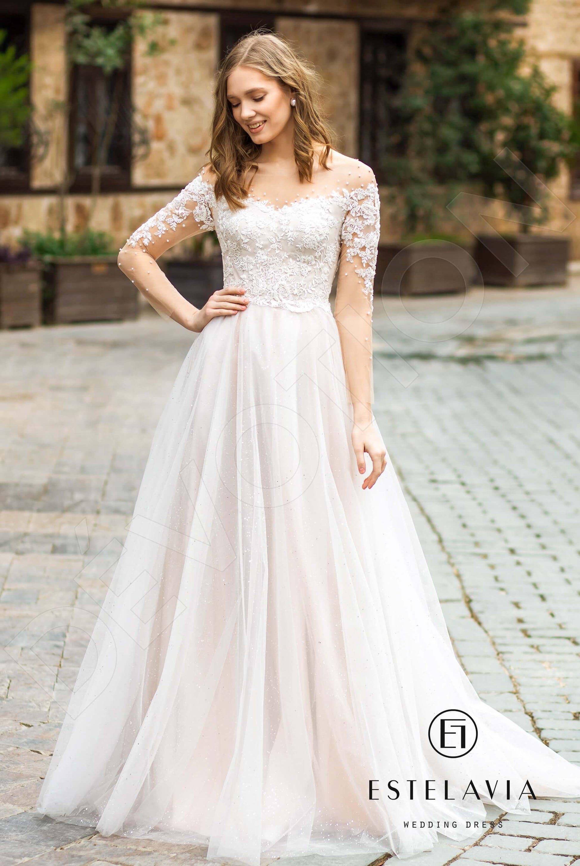 Kassidi A-line Illusion Milk Cappuccino Wedding dress