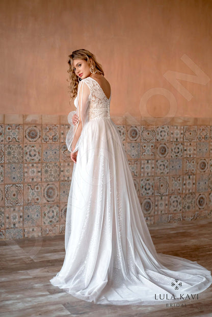 Nairi Open back A-line Long sleeve Wedding Dress Back