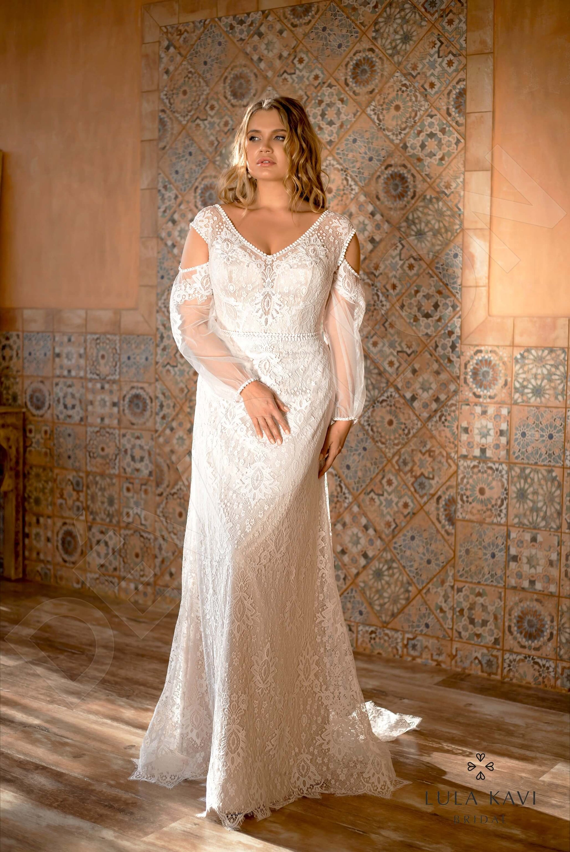 Zarema Trumpet/Mermaid V-neck Milk Cappuccino Wedding dress