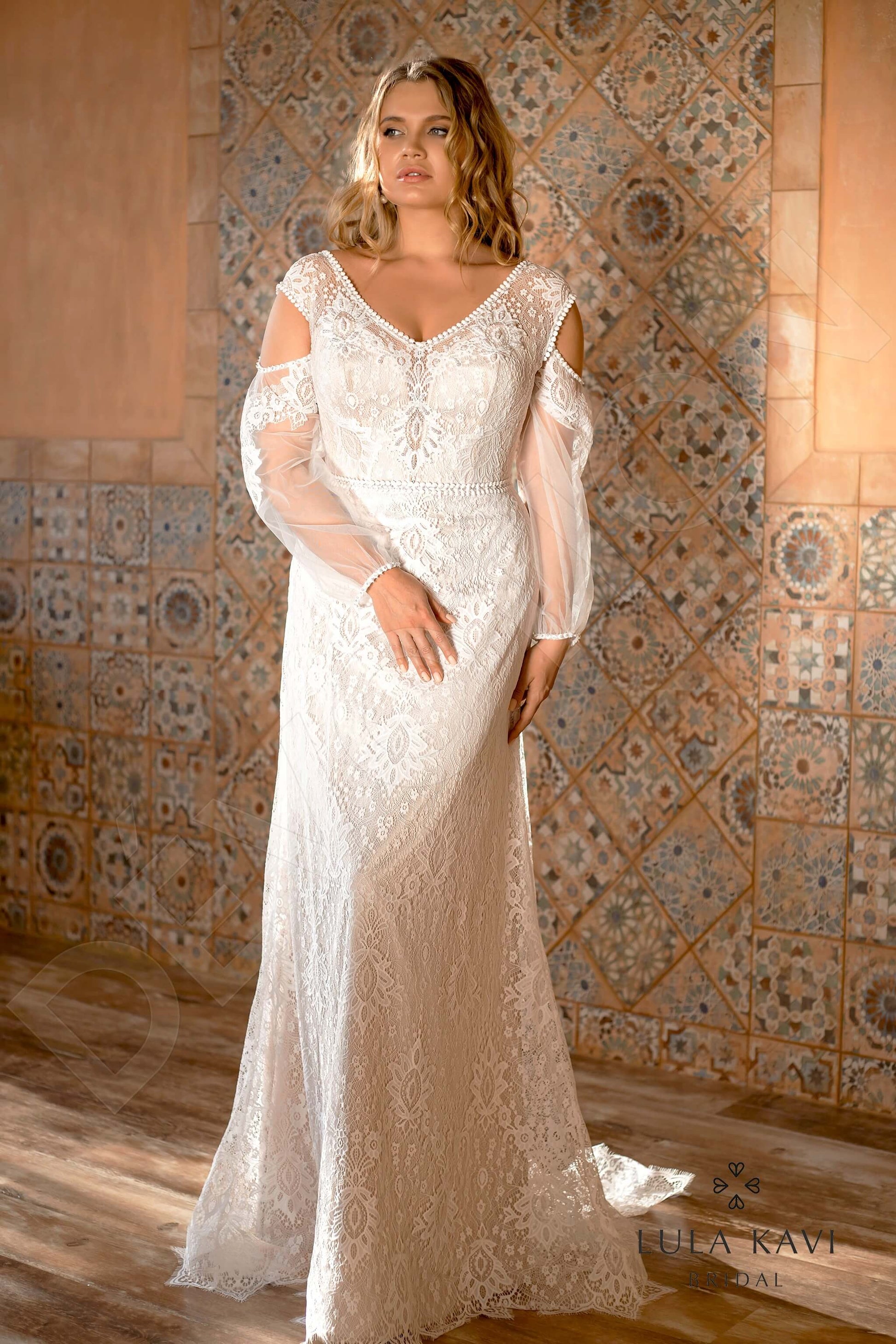 Zarema Trumpet/Mermaid V-neck Milk Cappuccino Wedding dress