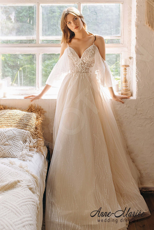 Mara A-line Off-shoulder/Drop shoulders Milk Peach Wedding dress