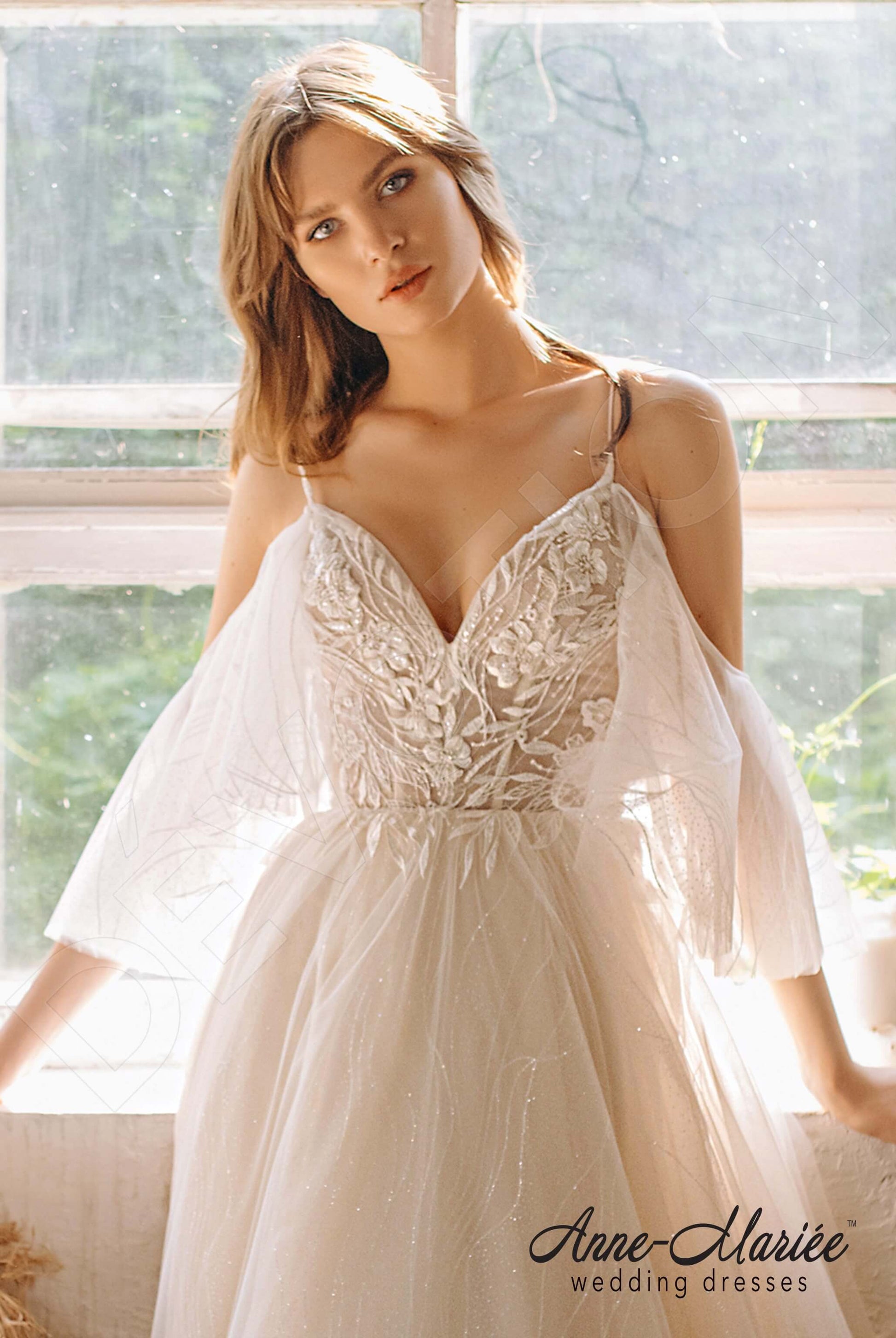 Mara A-line Off-shoulder/Drop shoulders Milk Peach Wedding dress